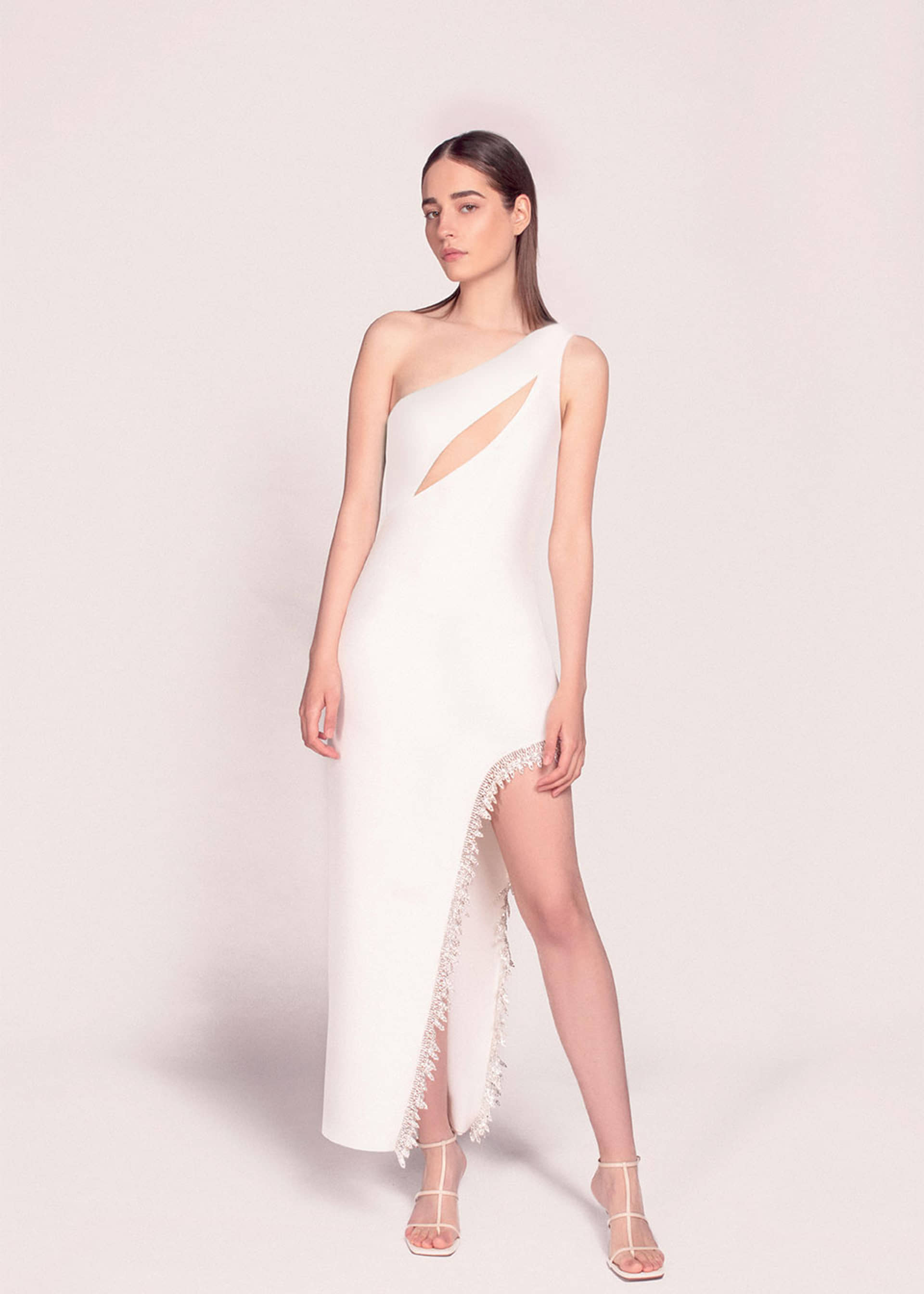 Leyla white crystal embellished midi dress made by Monika Dimova