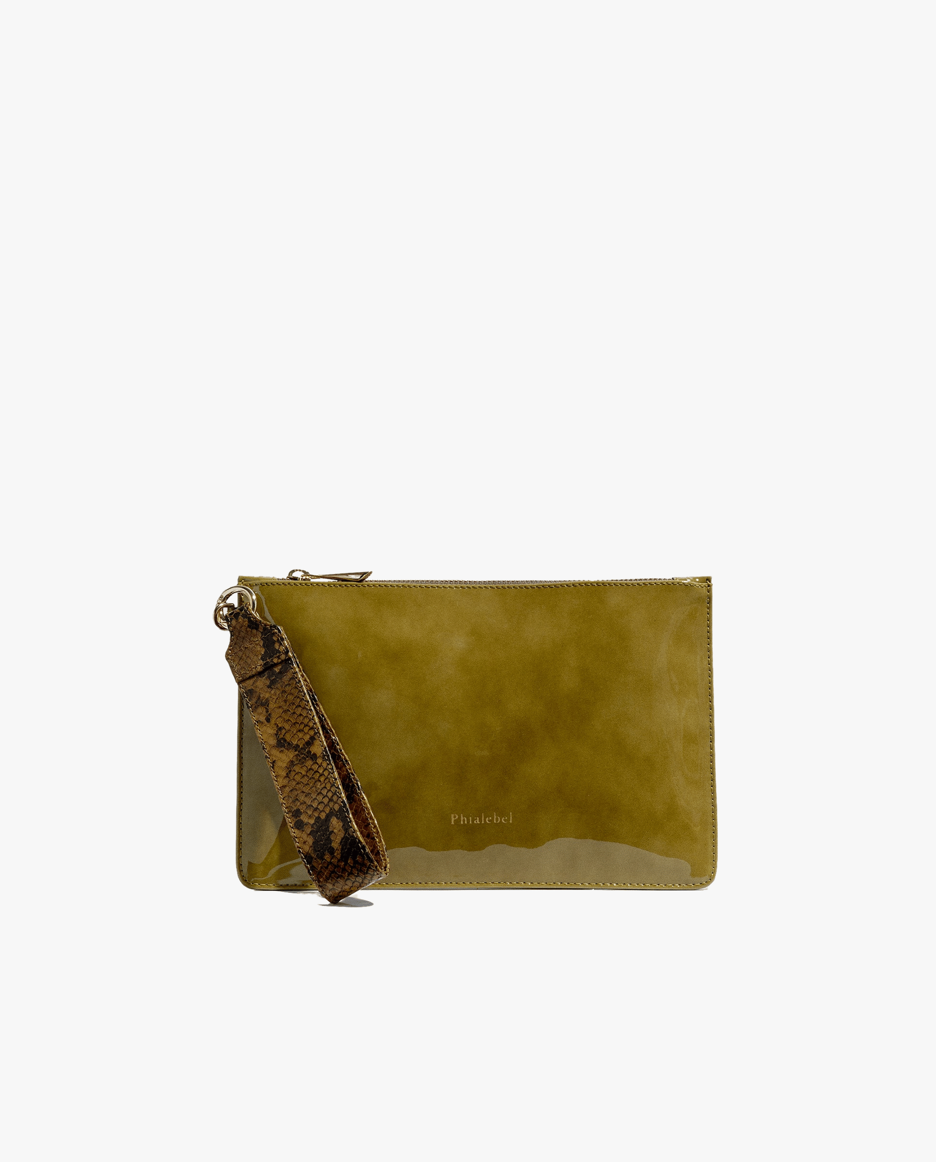 Green patent leather mini wallet made by Phialebel