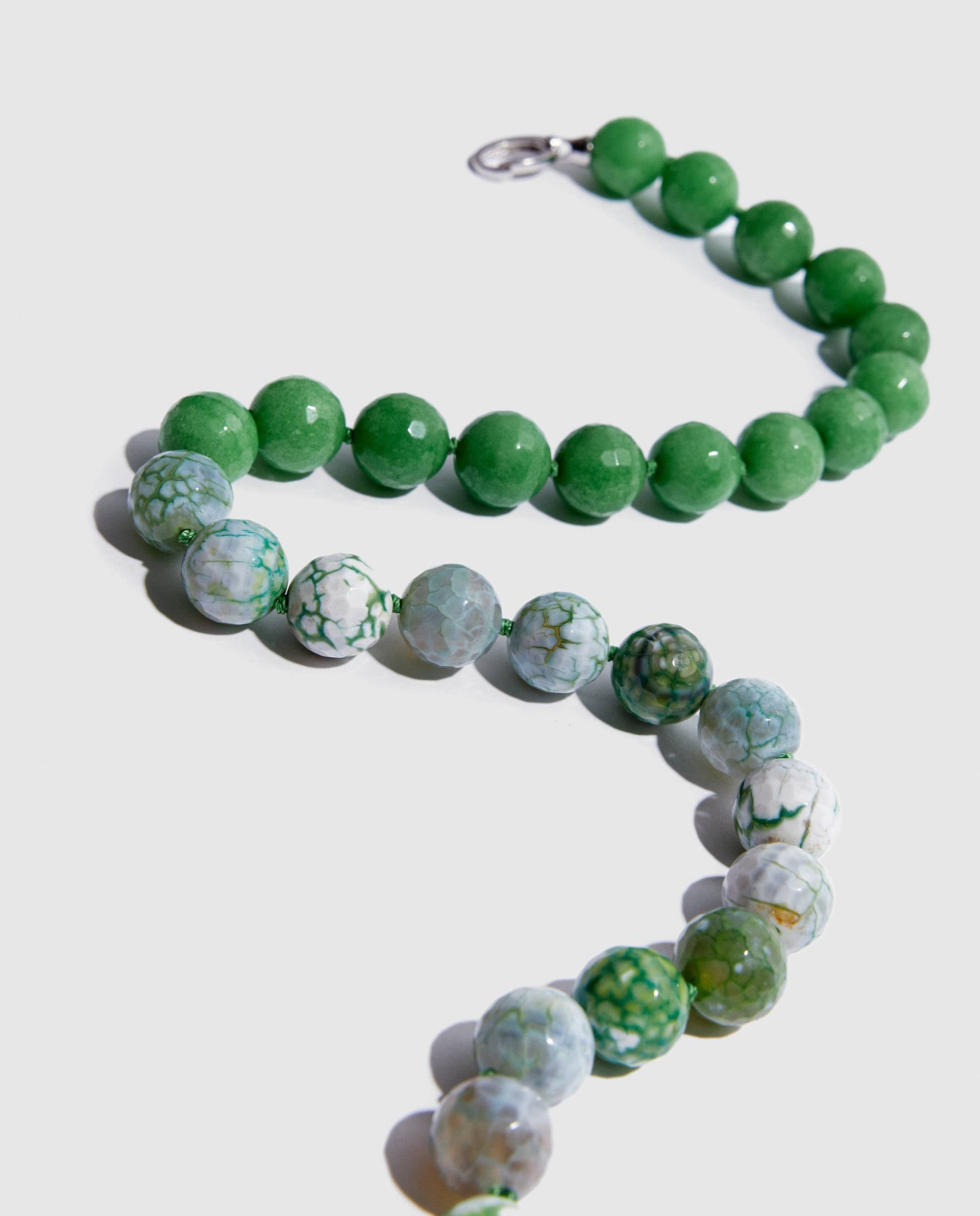 Esme necklace in green natural stones made by Phialebel