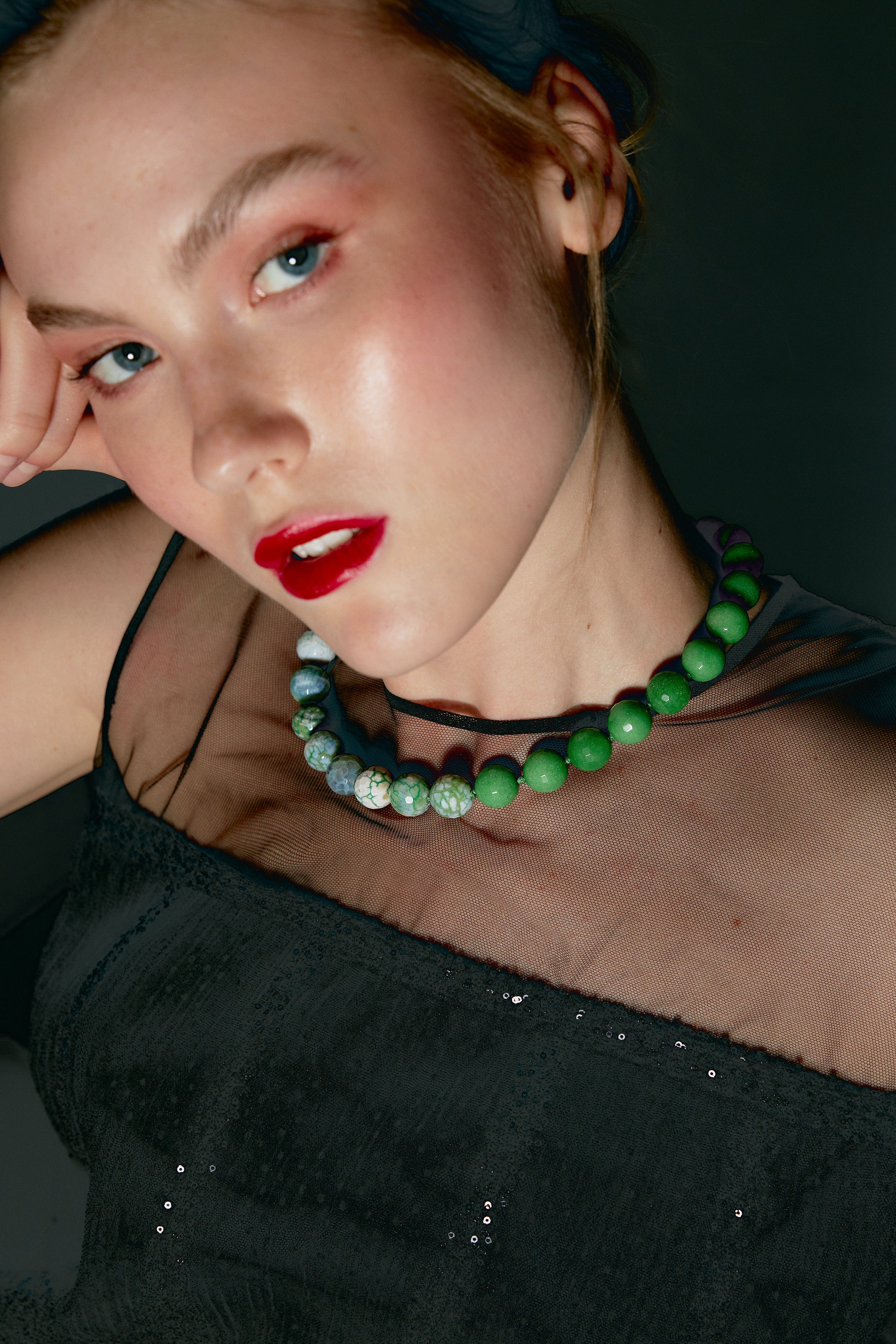 Esme necklace in green natural stones made by Phialebel