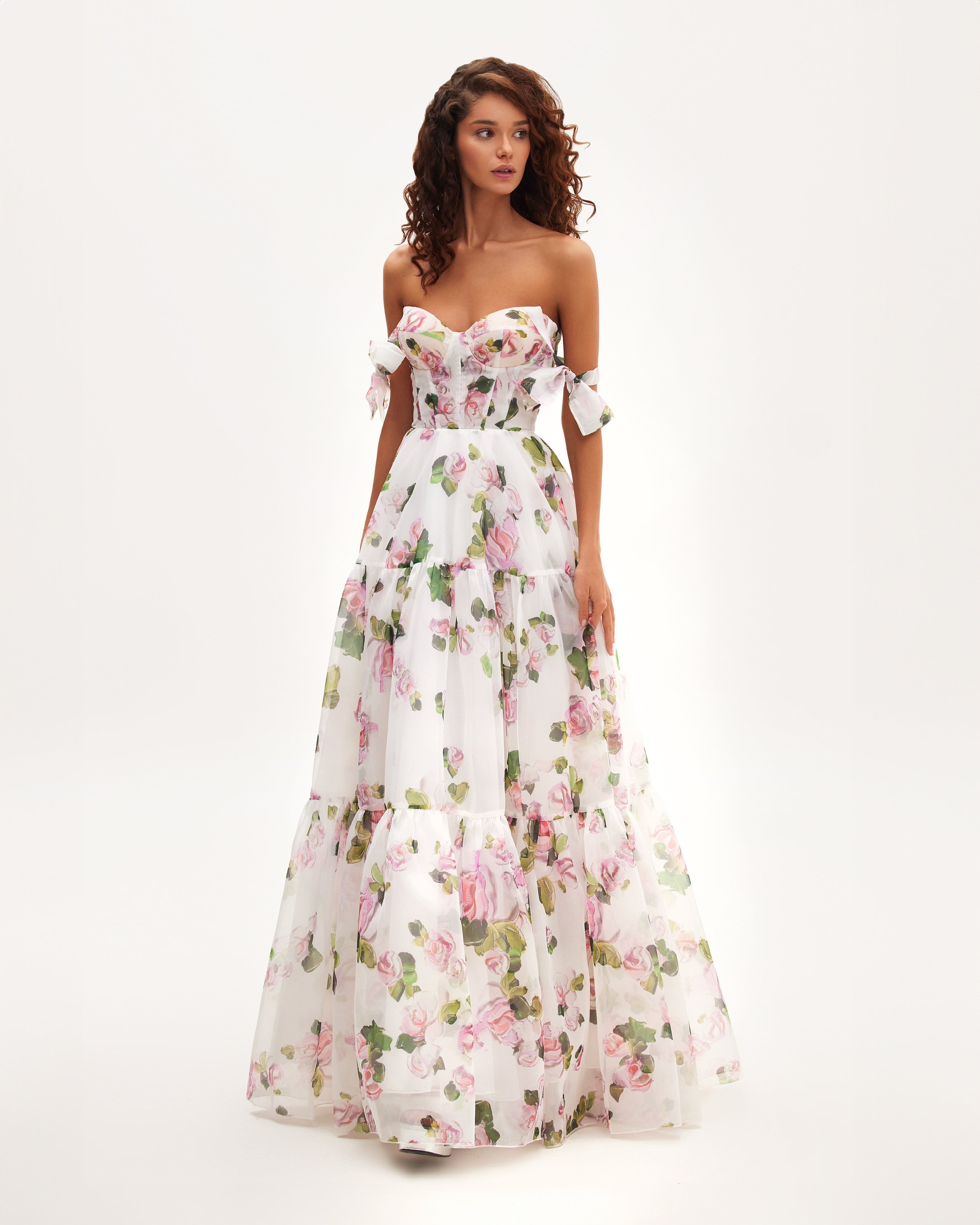 Apple Blossom Tender floral maxi tie-strap dress made by Milla