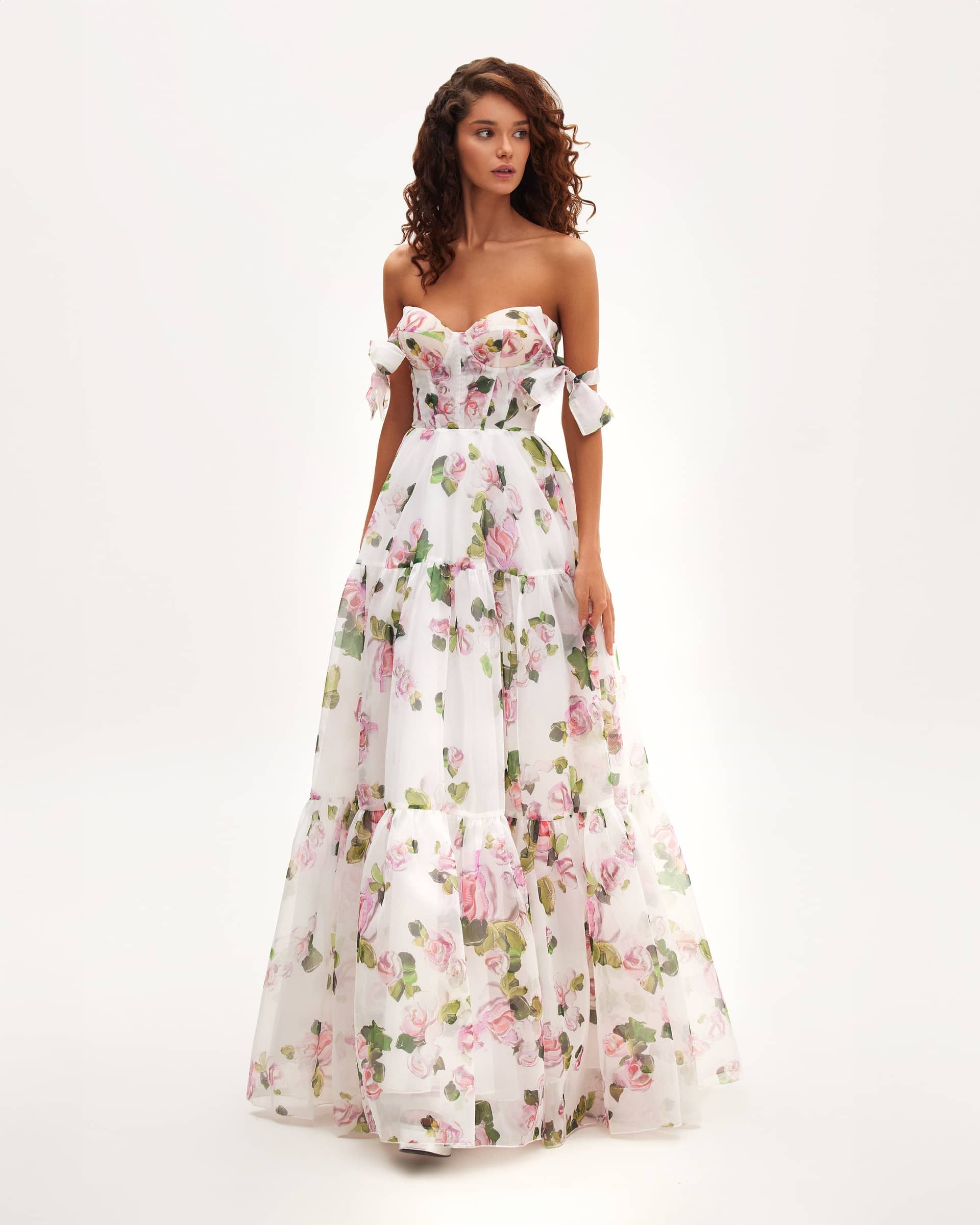 Apple Blossom Tender floral maxi tie-strap dress made by Milla