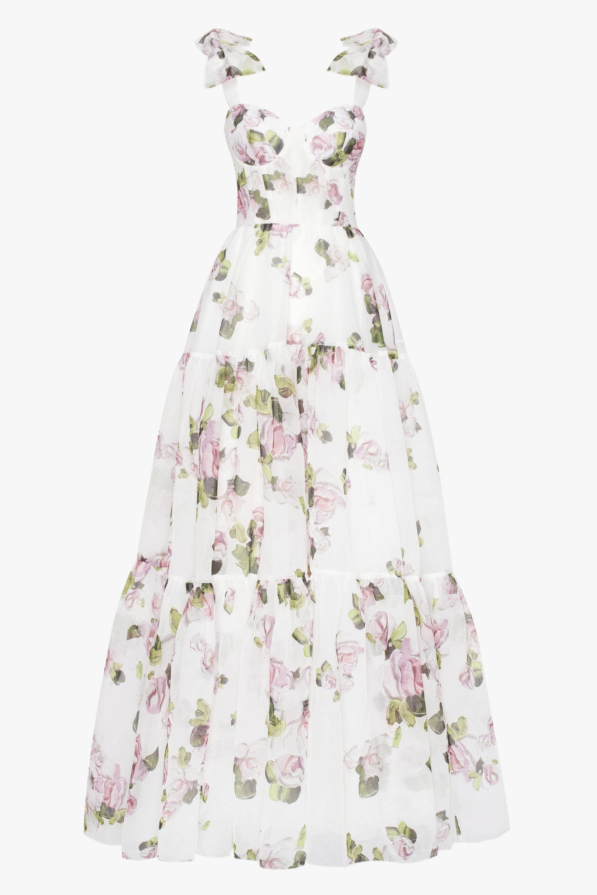 Apple Blossom Tender floral maxi tie-strap dress made by Milla