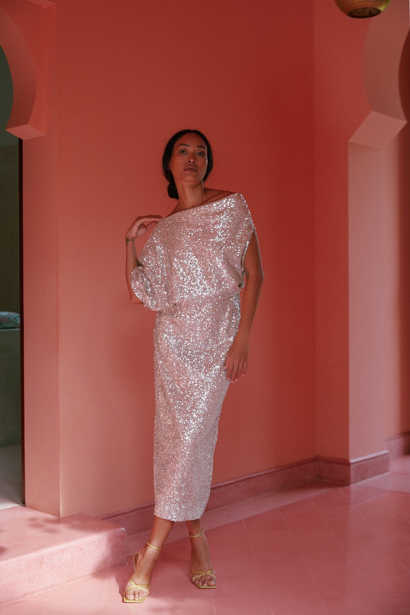 MARGO silver sequin asymmetric midi dress made by UNDRESS