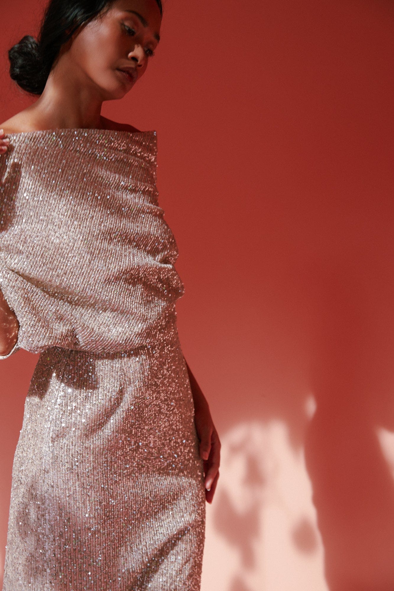 MARGO silver sequin asymmetric midi dress made by UNDRESS