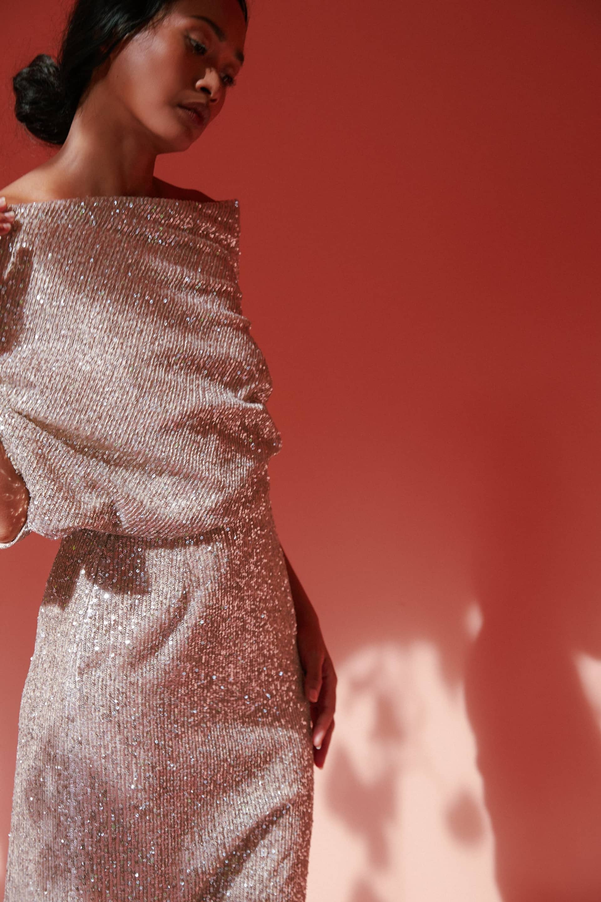 MARGO silver sequin asymmetric midi dress made by UNDRESS