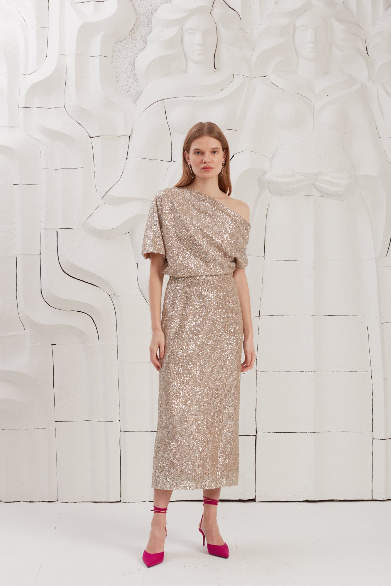 MARGO silver sequin asymmetric midi dress made by UNDRESS
