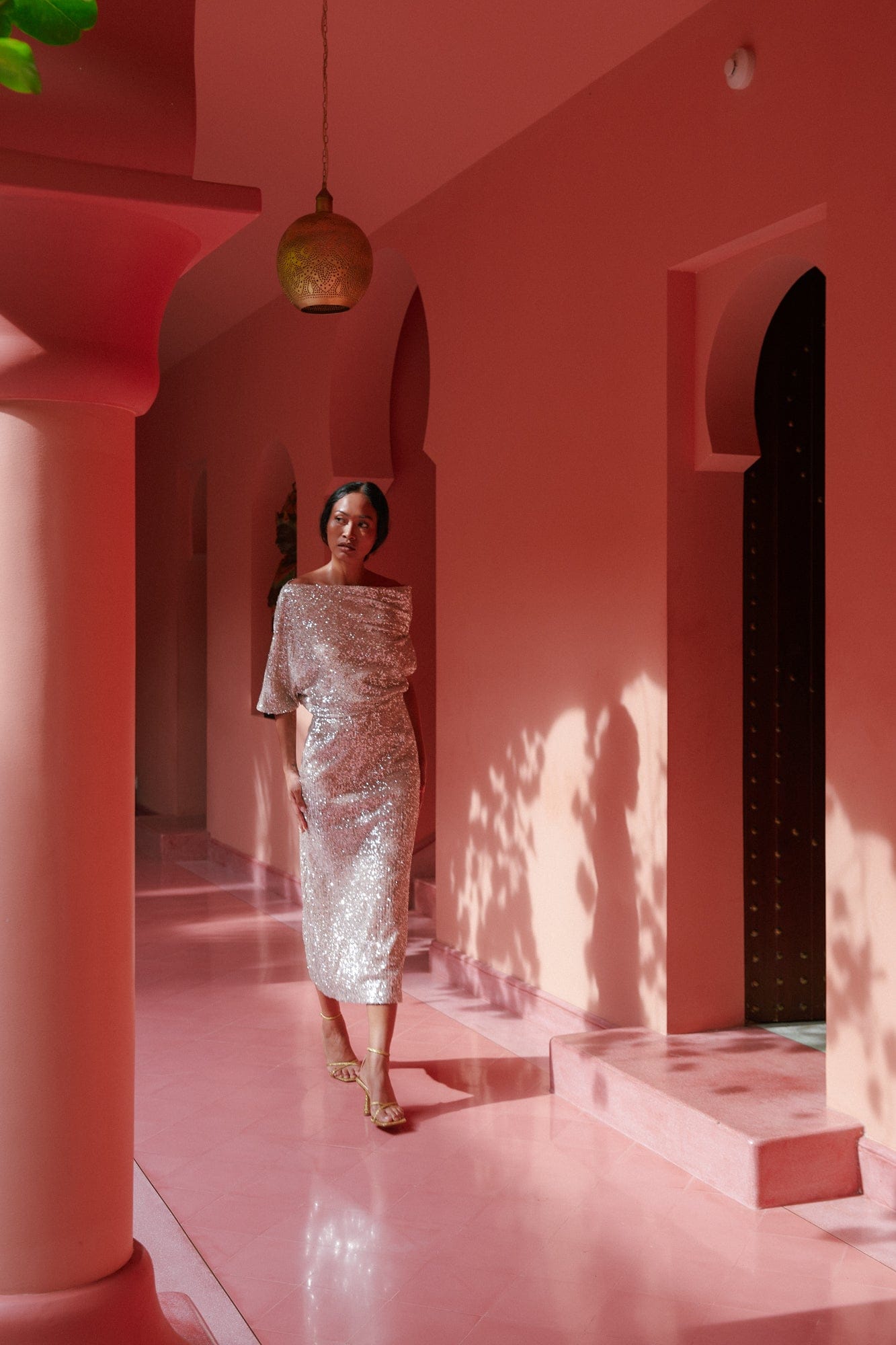 MARGO silver sequin asymmetric midi dress made by UNDRESS