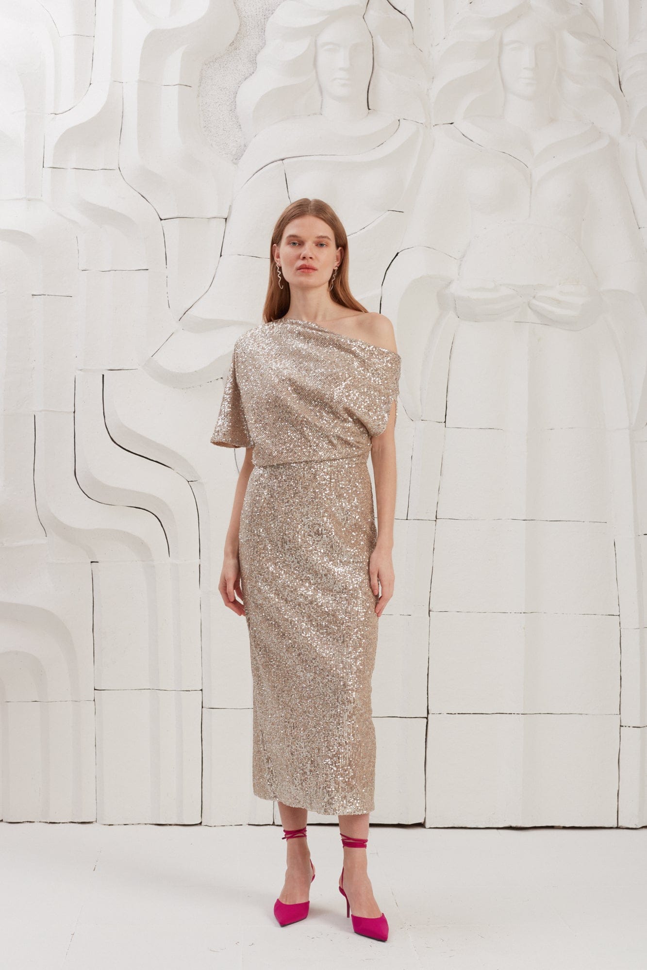 MARGO silver sequin asymmetric midi dress made by UNDRESS