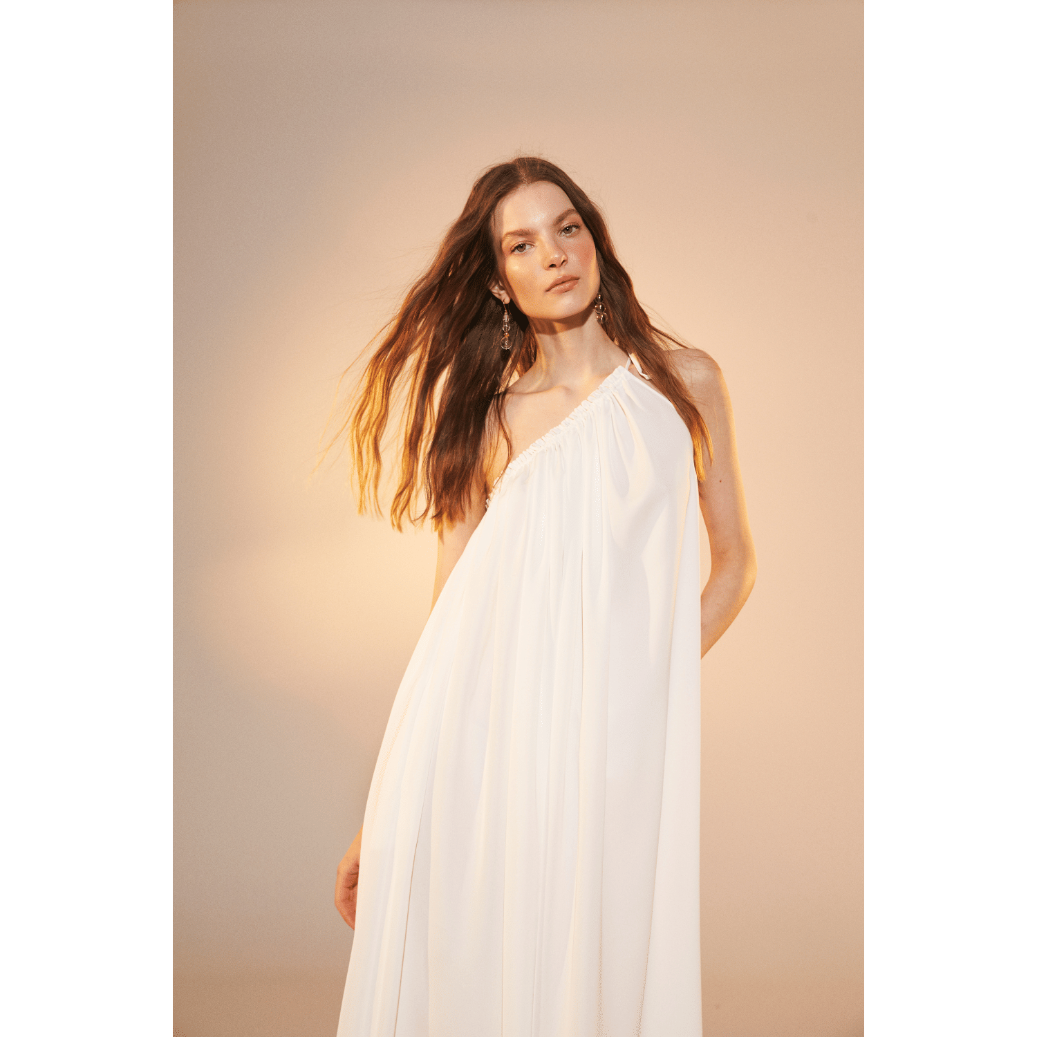 Chrissy One Shoulder Dress in White made by Nazli Ceren
