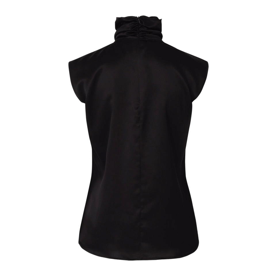 Draped Silk Turtleneck Blouse Black made by Vesna W