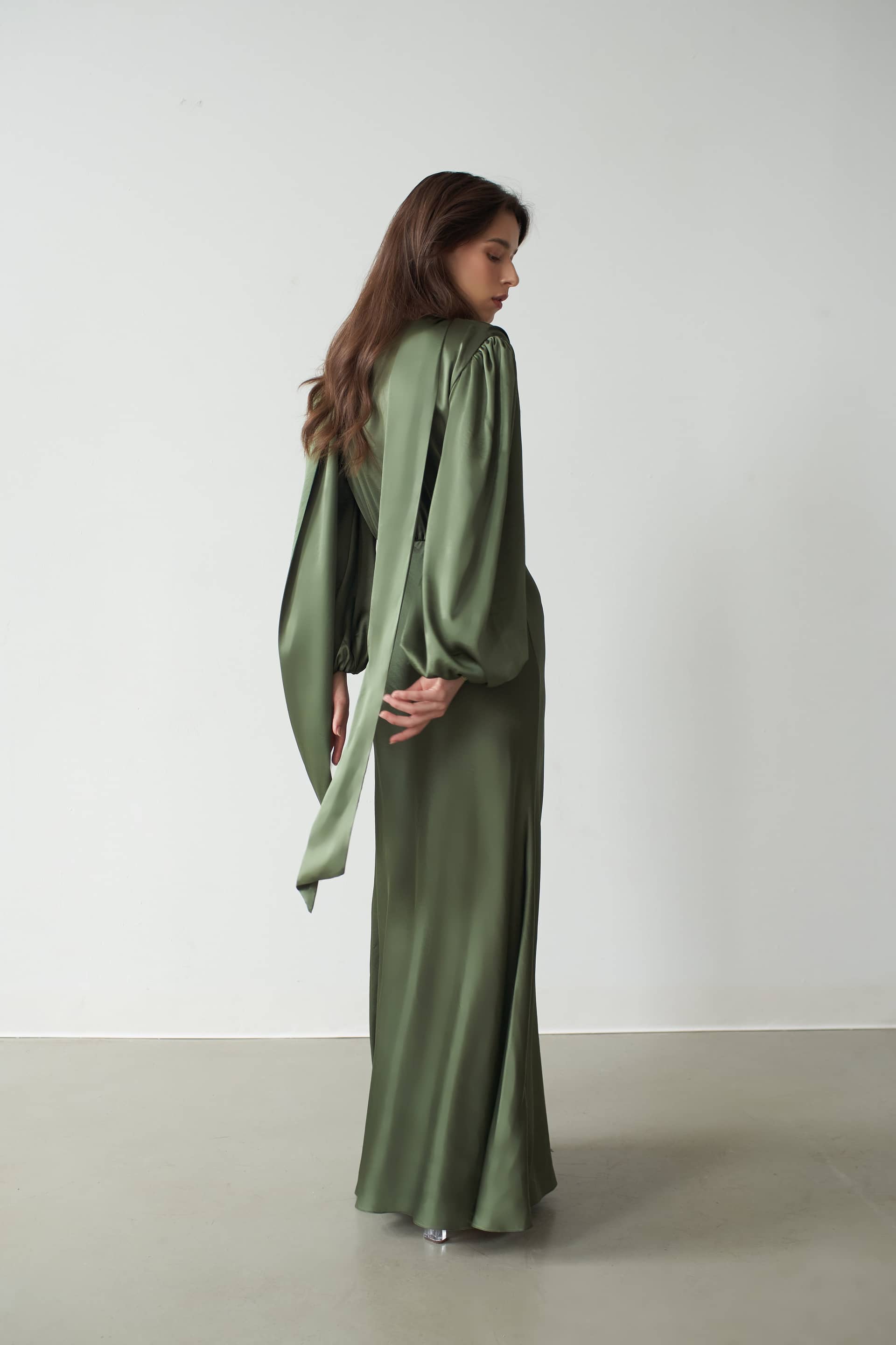 Alia Cowl Neck Gown Green Lily made by Vasiliki