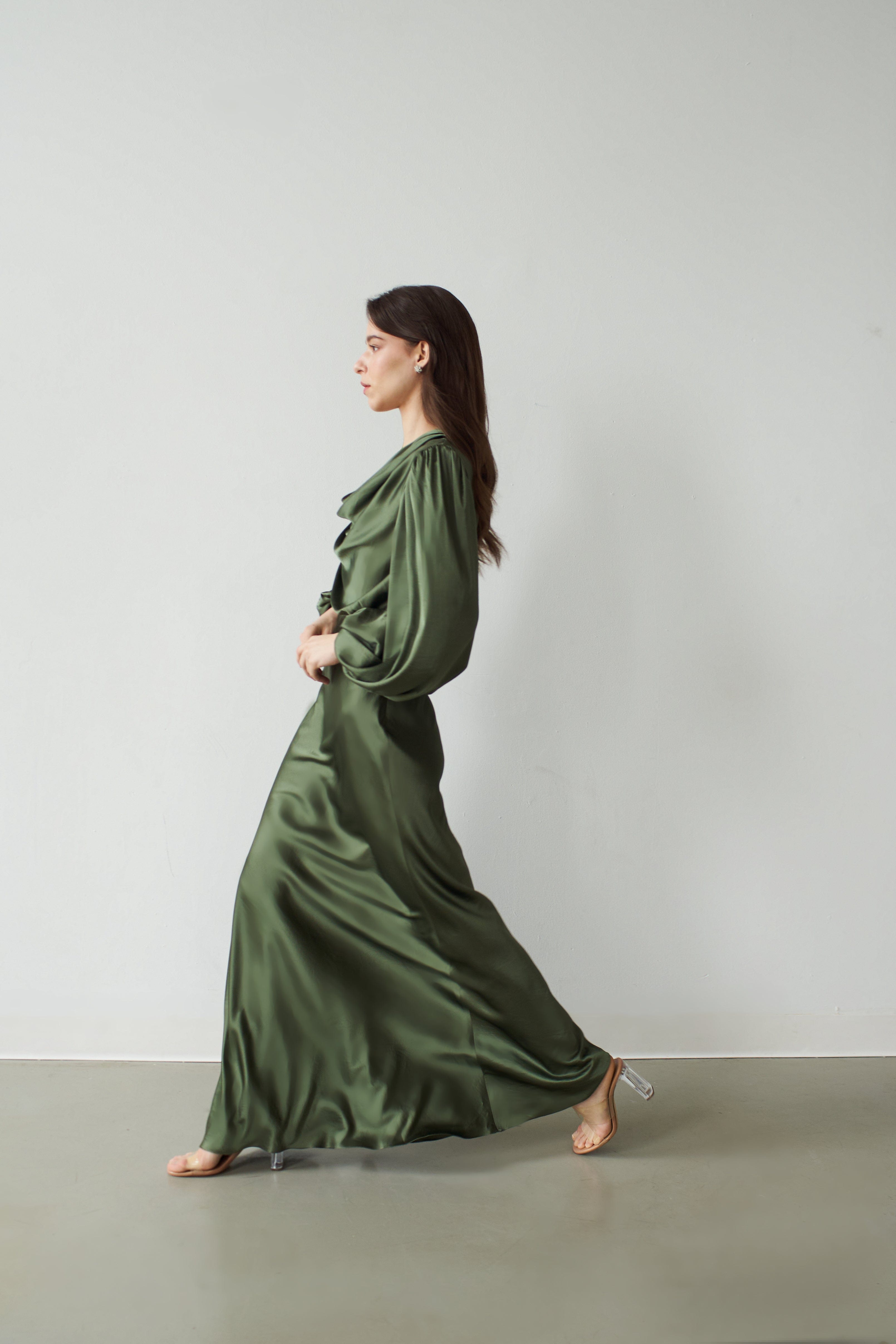 Alia Cowl Neck Gown Green Lily made by Vasiliki
