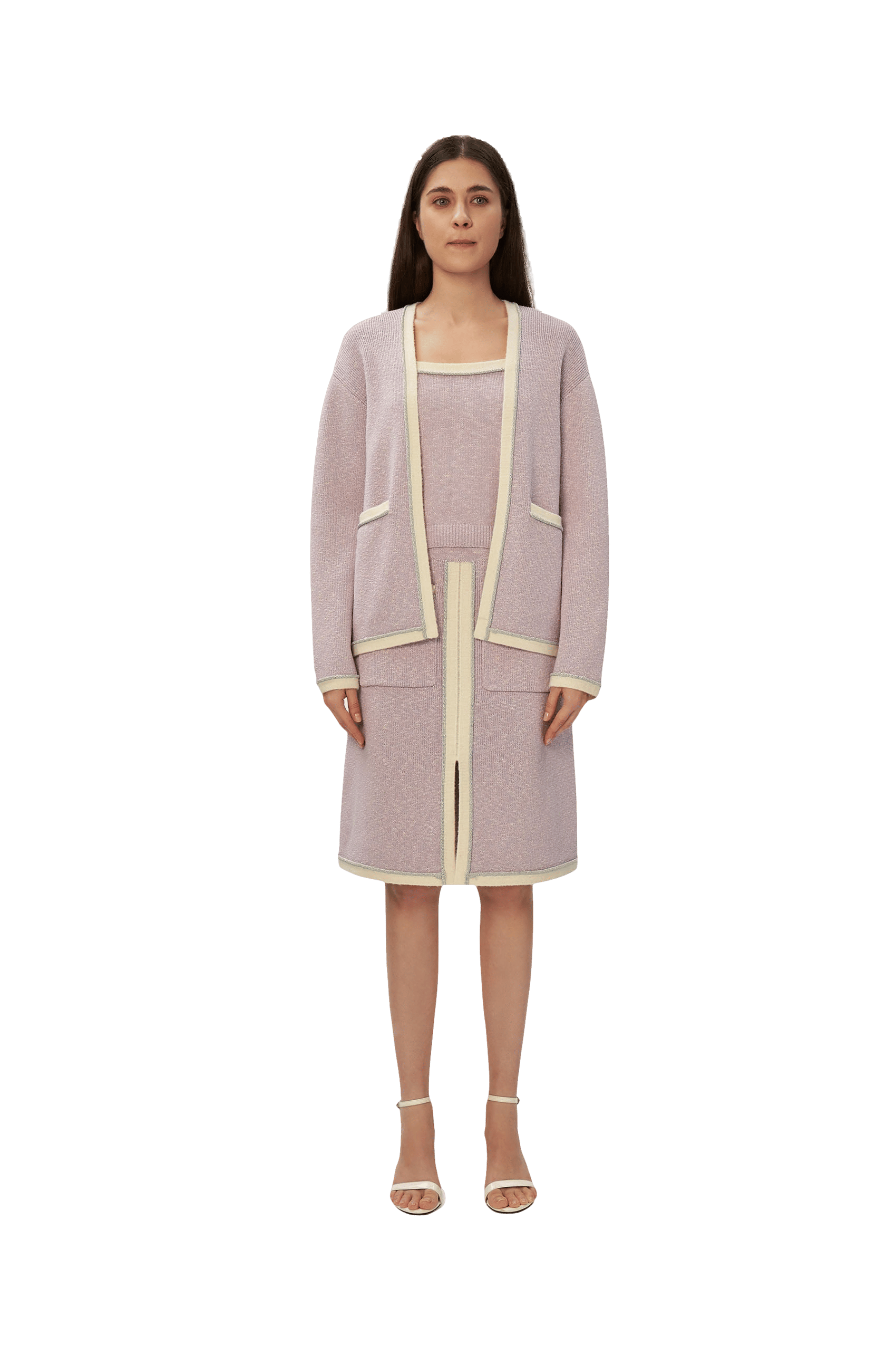 METAL-TRIMMED MELANGE CARDIGAN in Purple made by CRUSH Collection