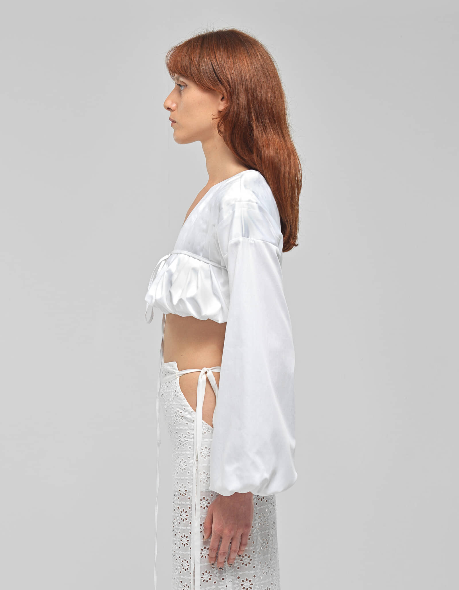 ARLETTE White Long Sleeve Ruched Top made by MAET