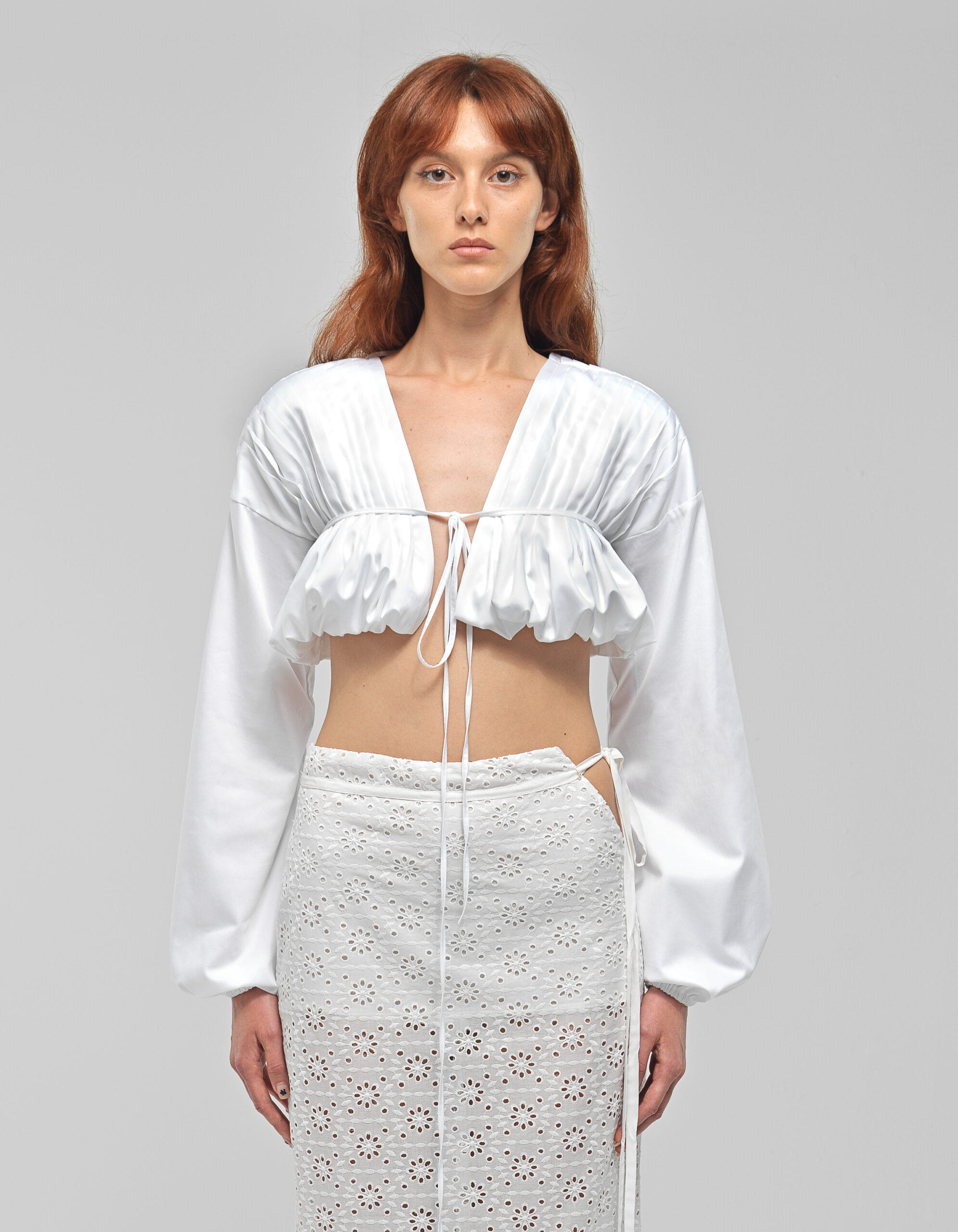 ARLETTE White Long Sleeve Ruched Top made by MAET