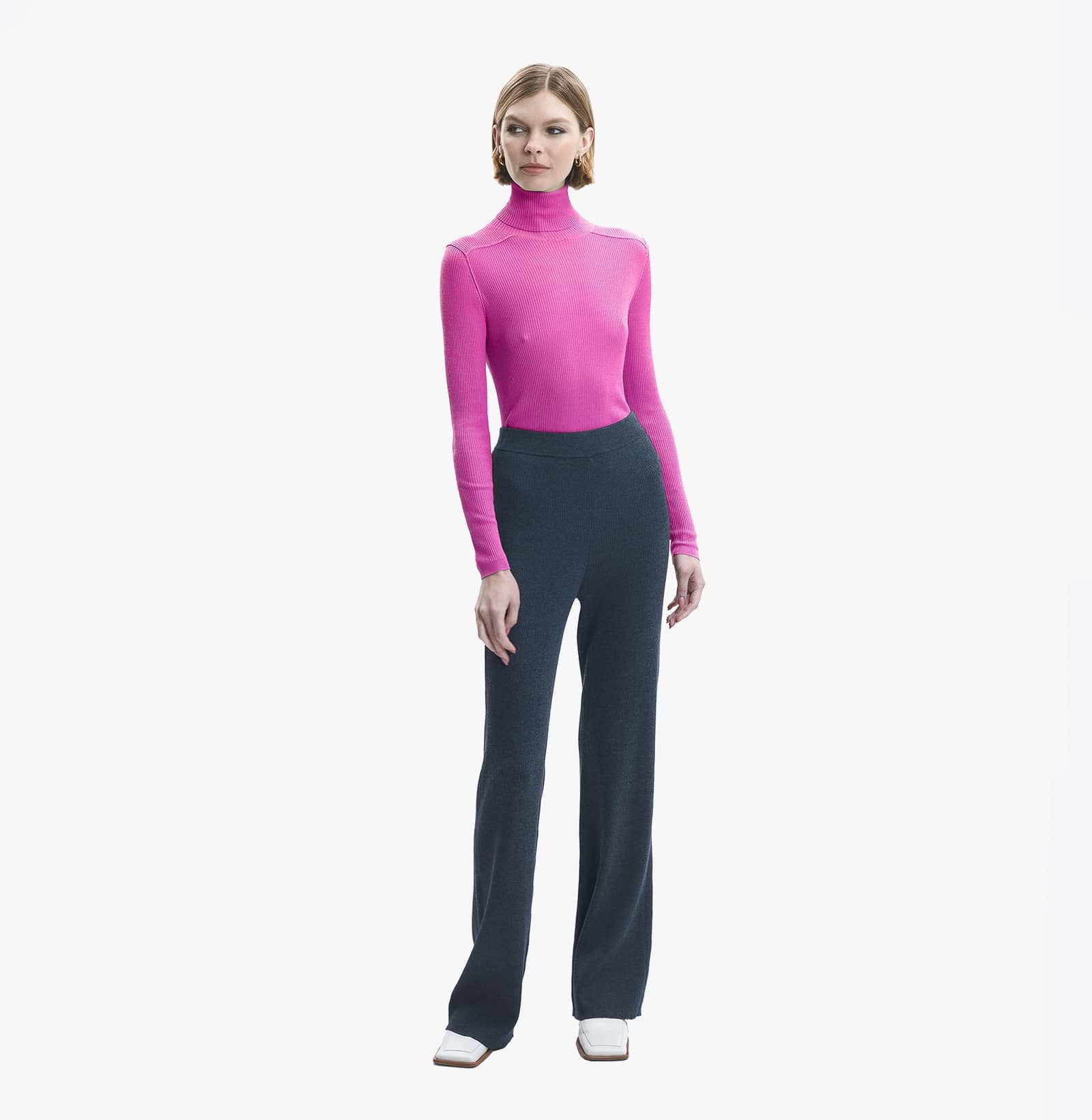 SILK AND CASHMERE RIBBED TURTLENECK TOP - CRUSH Wear in Purple made by CRUSH Collection