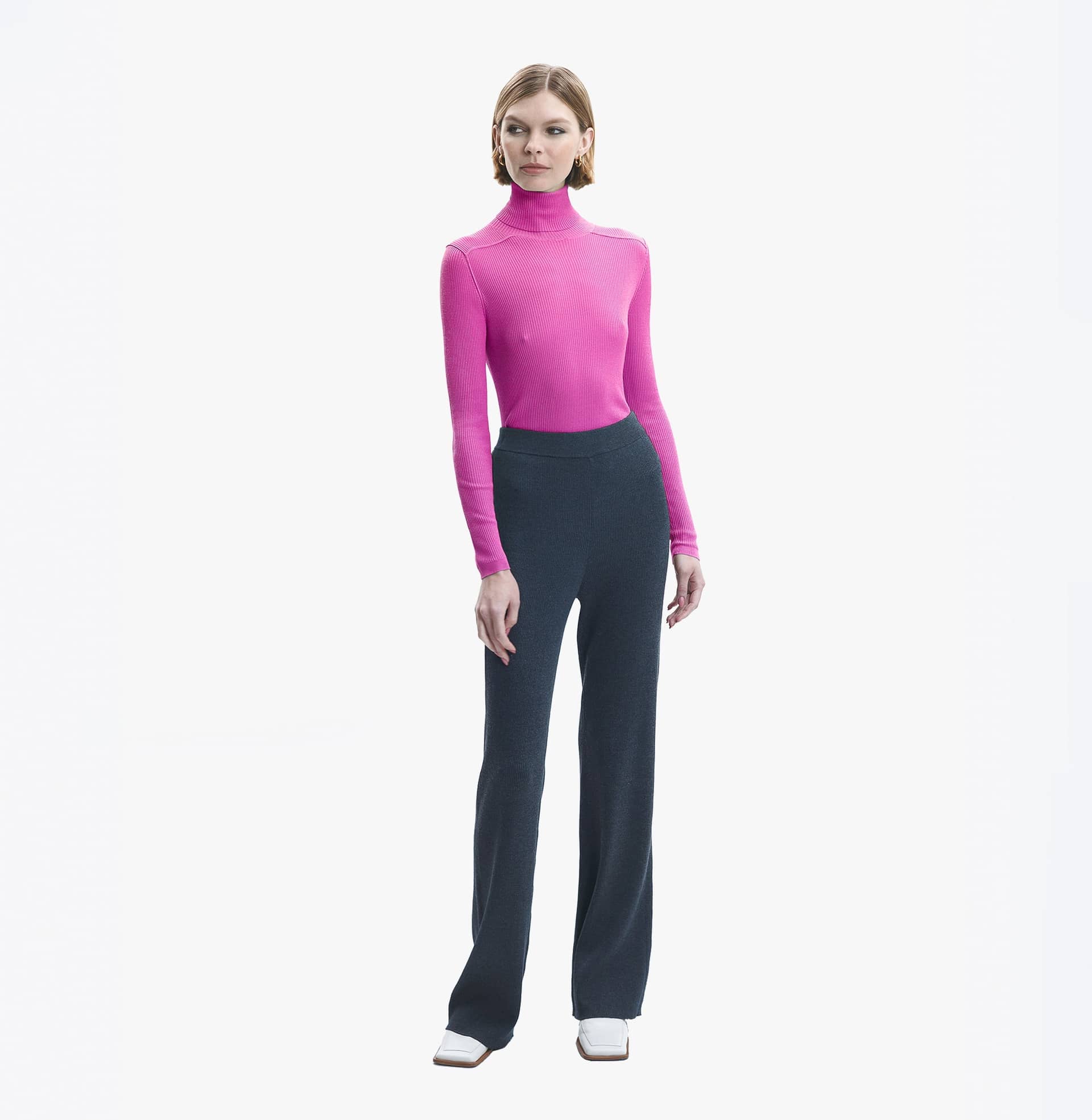 SILK AND CASHMERE RIBBED TURTLENECK TOP - CRUSH Wear in Purple made by CRUSH Collection