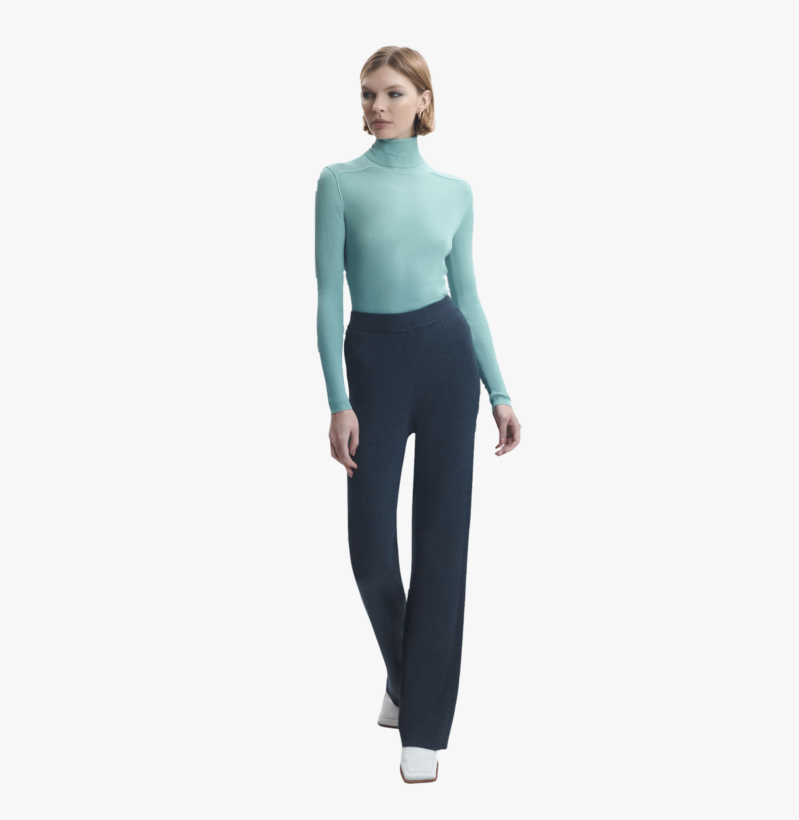 SILK AND CASHMERE RIBBED TURTLENECK TOP - CRUSH Wear in Green made by CRUSH Collection