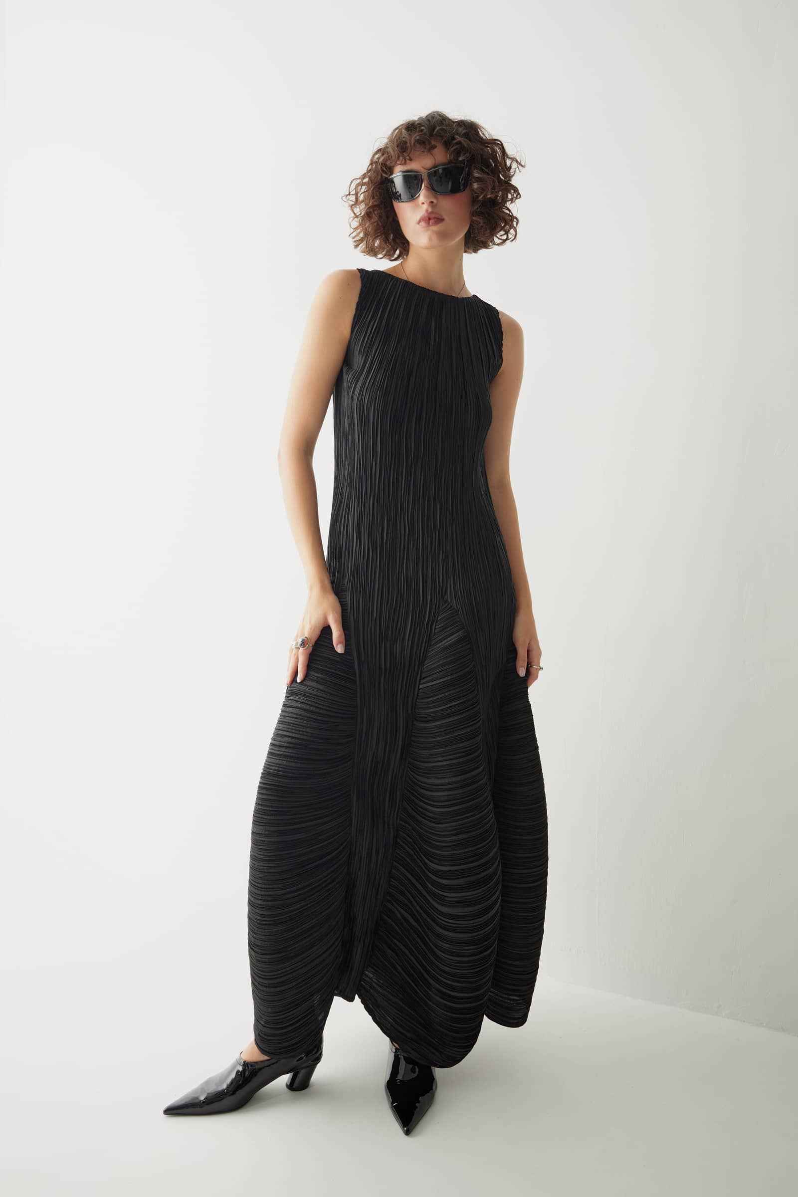 Maxi sleeveless pleated DRESS made by Tamar Keburia