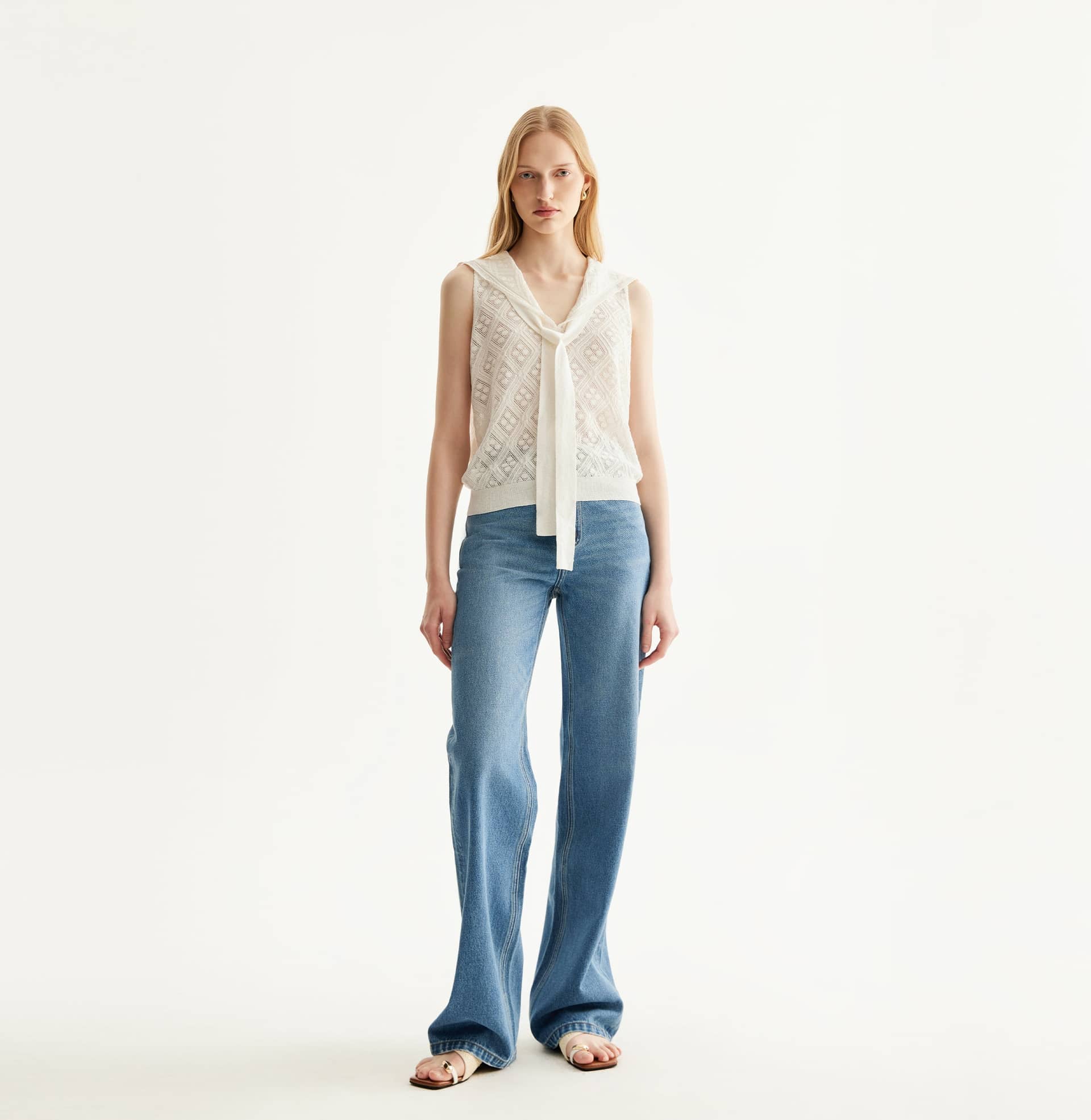 DIAMOND POINTELLE SAILOR COLLAR TANK TOP made by CRUSH Collection