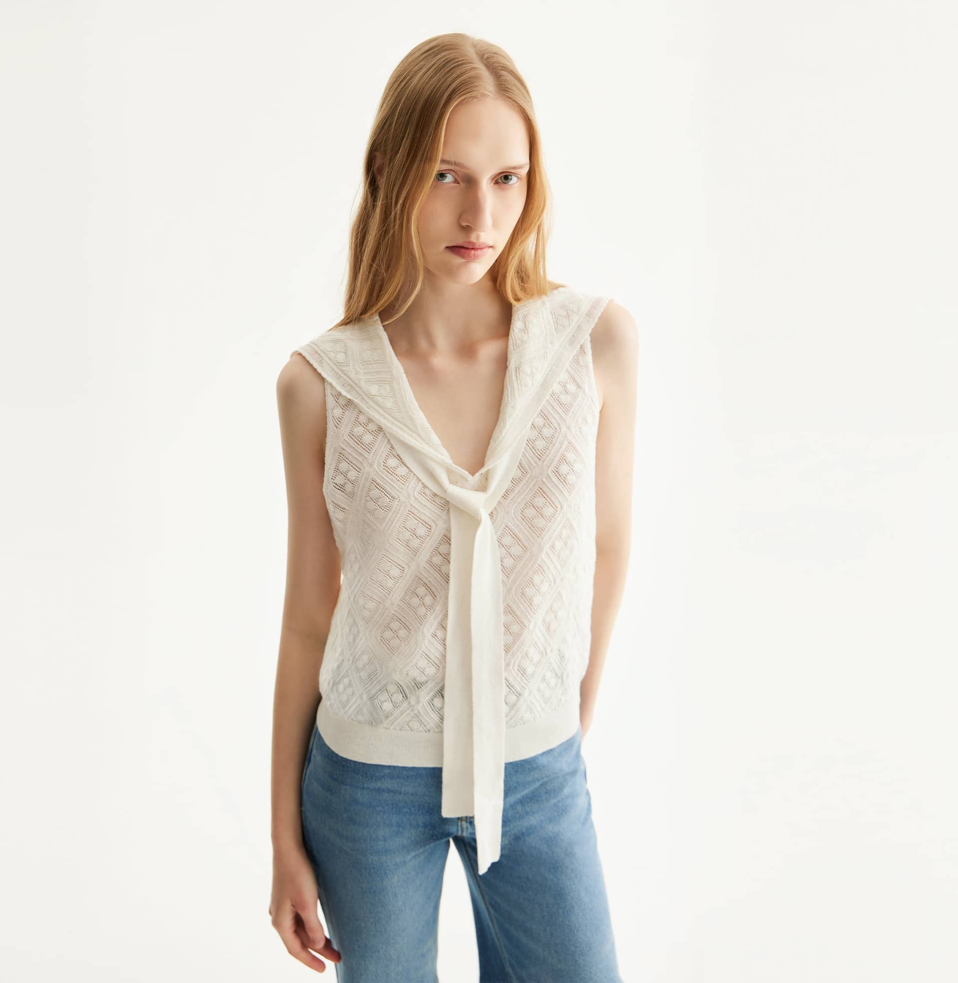 DIAMOND POINTELLE SAILOR COLLAR TANK TOP made by CRUSH Collection