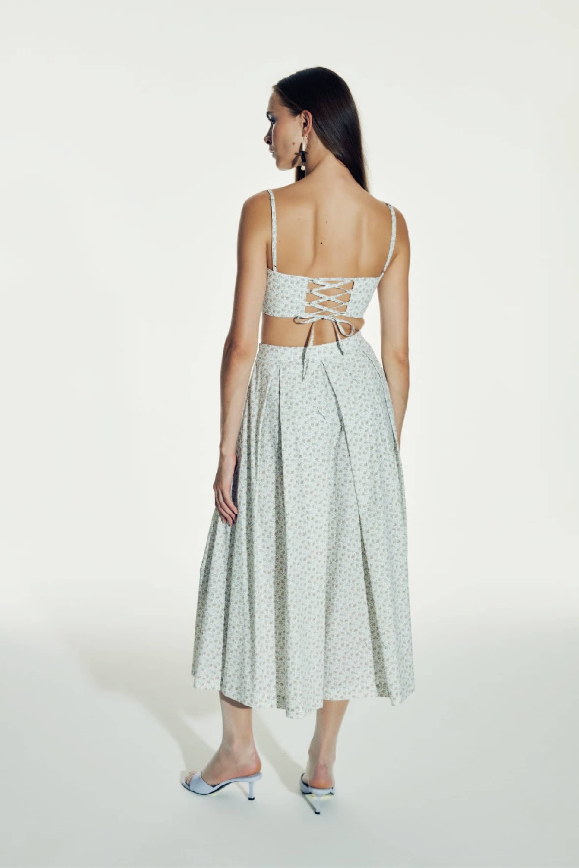 June Printed Cotton Midi Skirt in Cannoli Cream made by Nazli Ceren