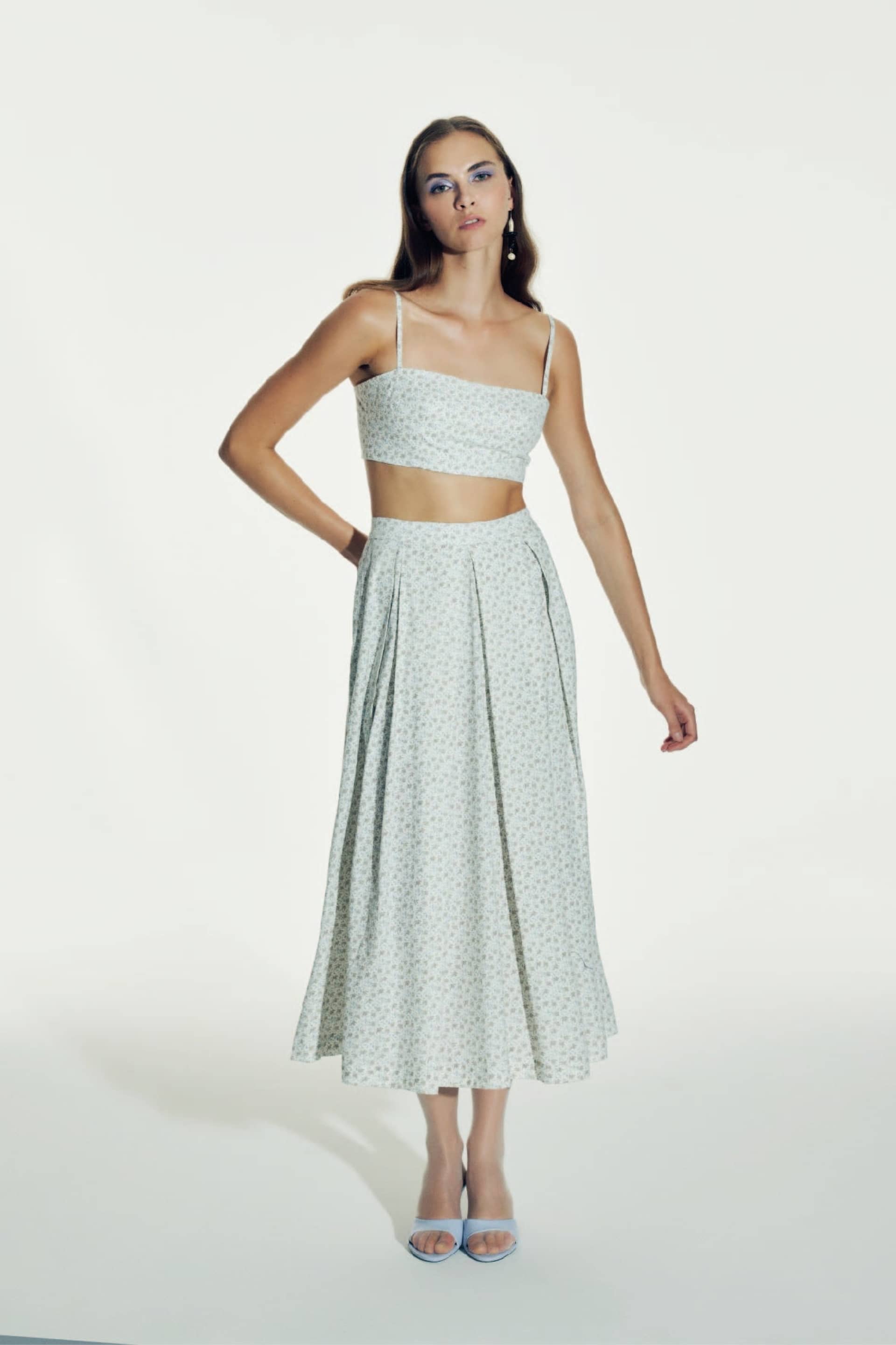 June Printed Cotton Midi Skirt in Cannoli Cream made by Nazli Ceren