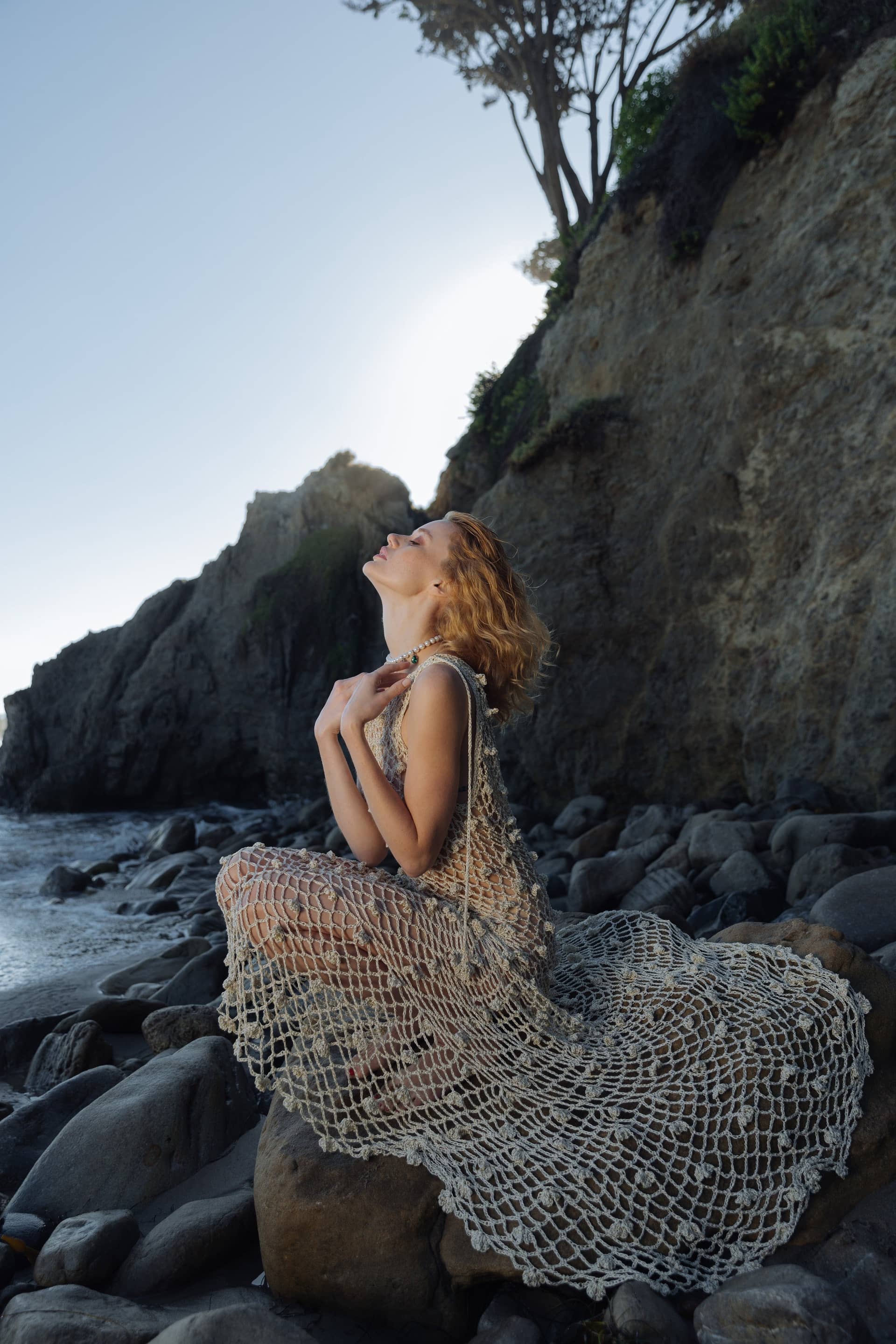 Malva Metallic Handmade Crochet Maxi Dress made by ANDREEVA