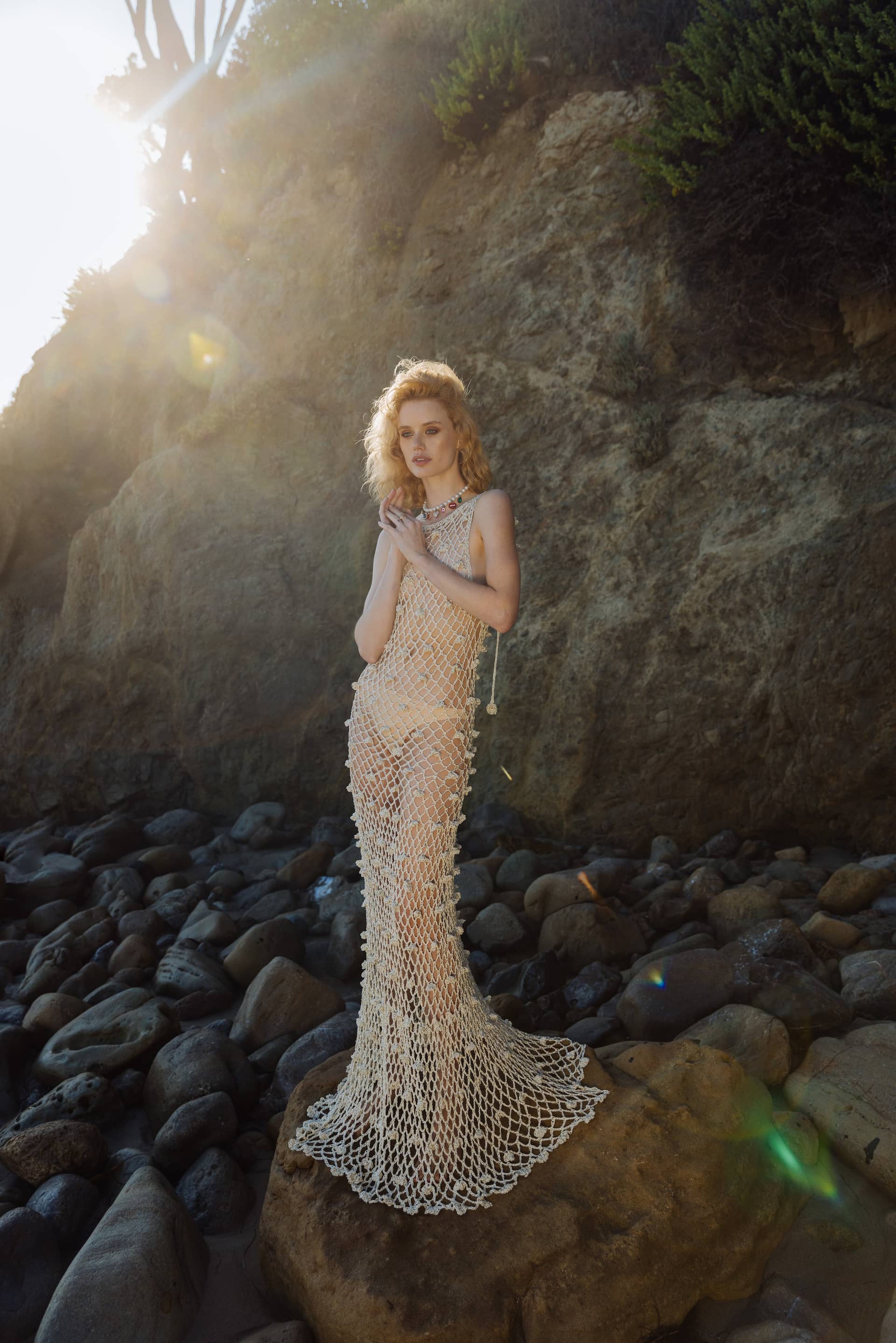 Malva Metallic Handmade Crochet Maxi Dress made by ANDREEVA