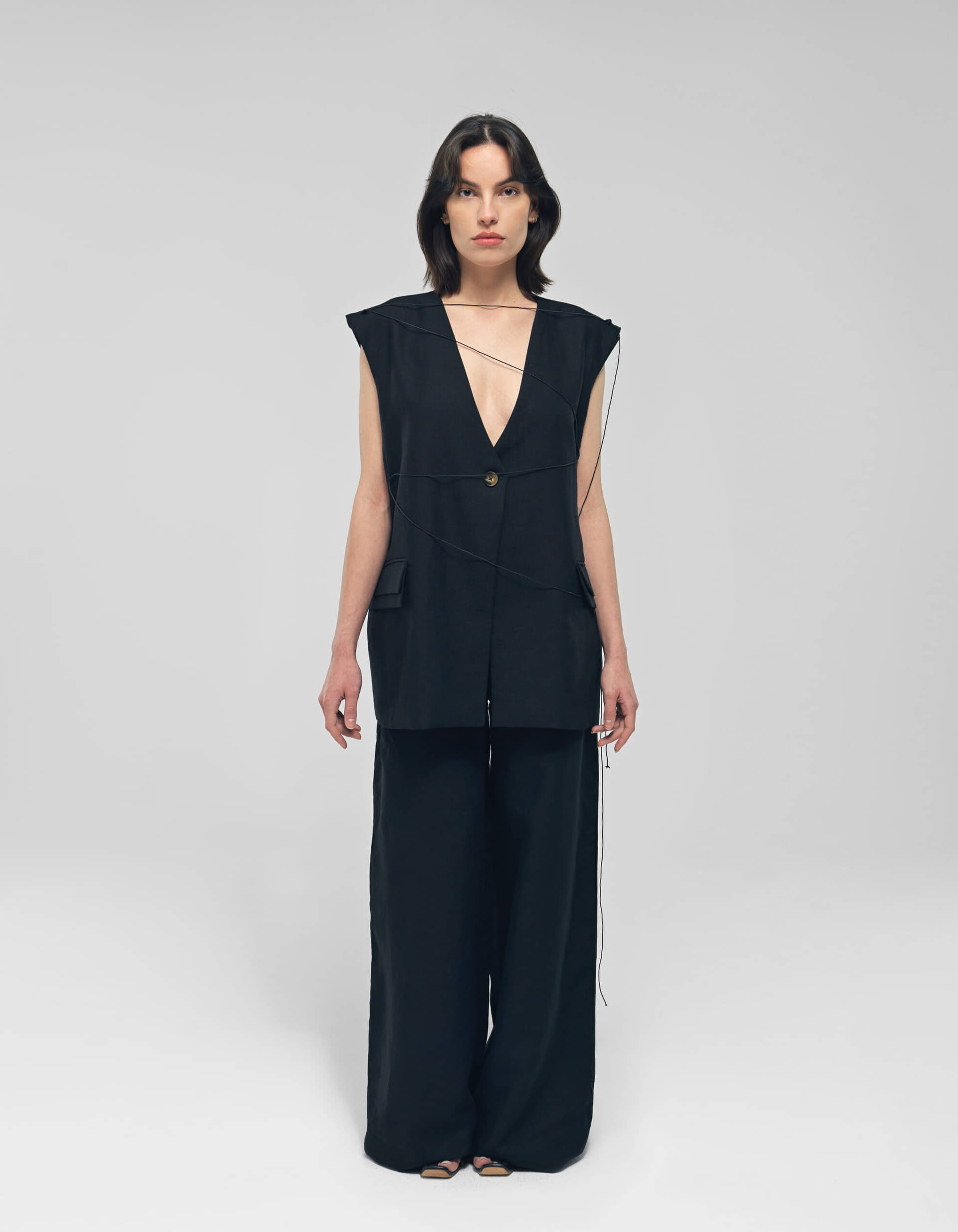 MEILANI Black Linen Wide Leg Pants made by MAET