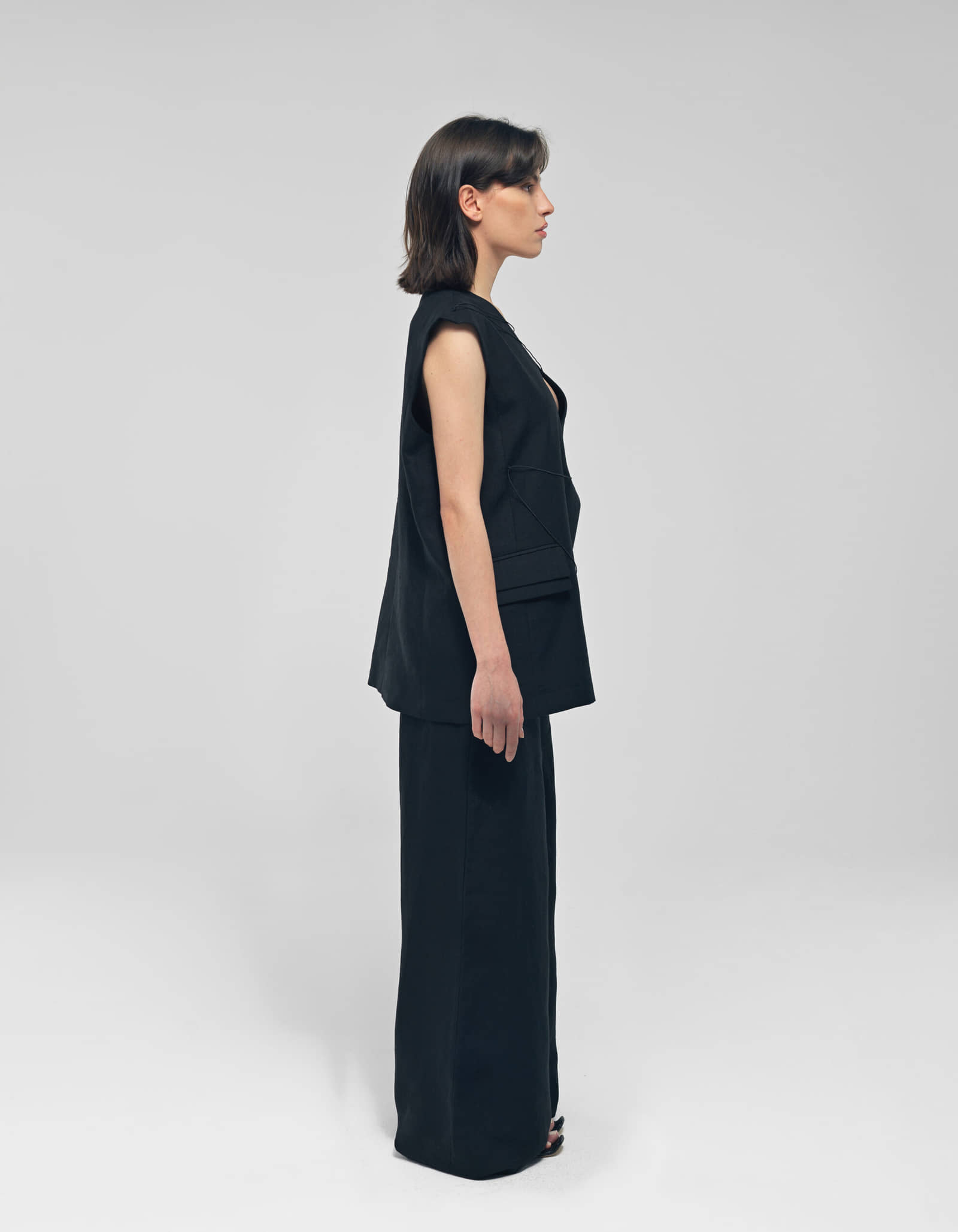MEILANI Black Linen Wide Leg Pants made by MAET