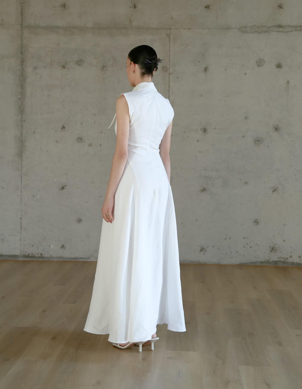 AMARI Sleeveless Maxi White Linen Dress in White made by MAET