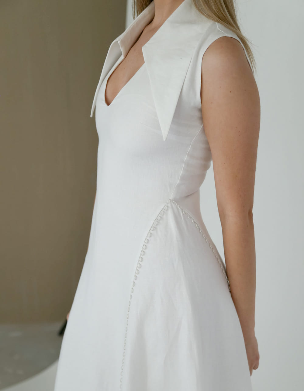 AMARI Sleeveless Maxi White Linen Dress in White made by MAET