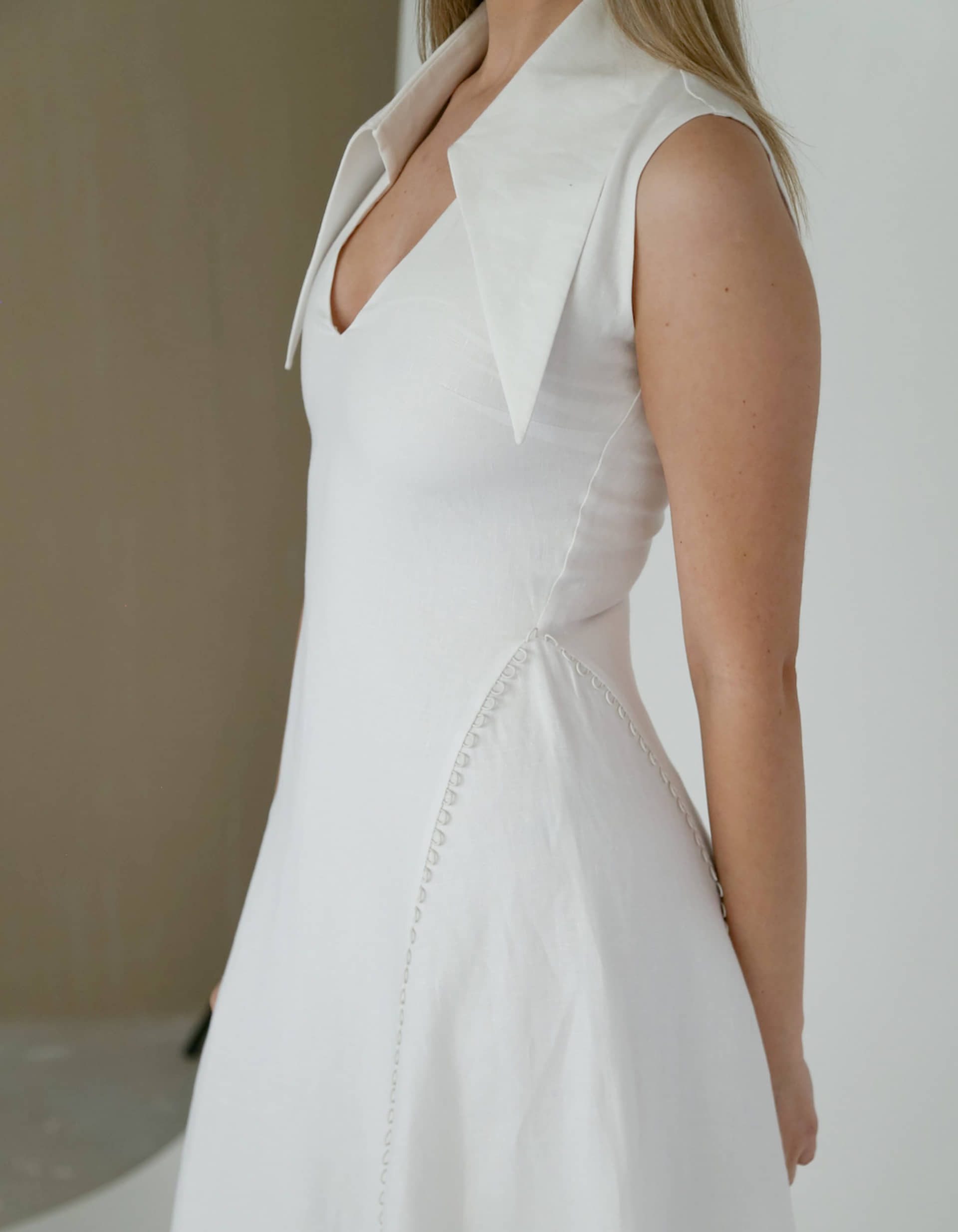 AMARI Sleeveless Maxi White Linen Dress in White made by MAET