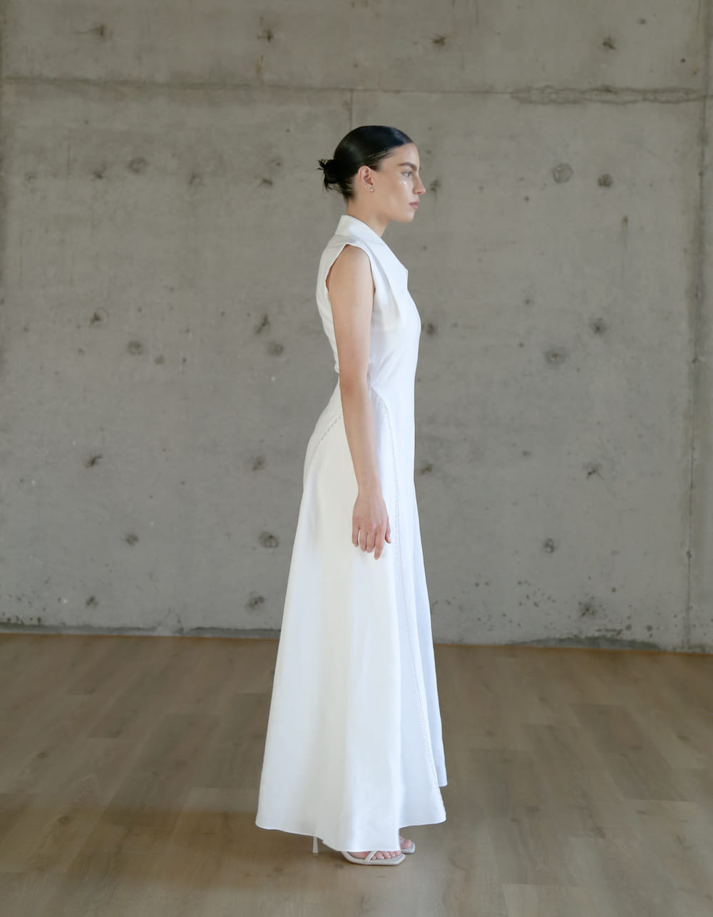 AMARI Sleeveless Maxi White Linen Dress in White made by MAET