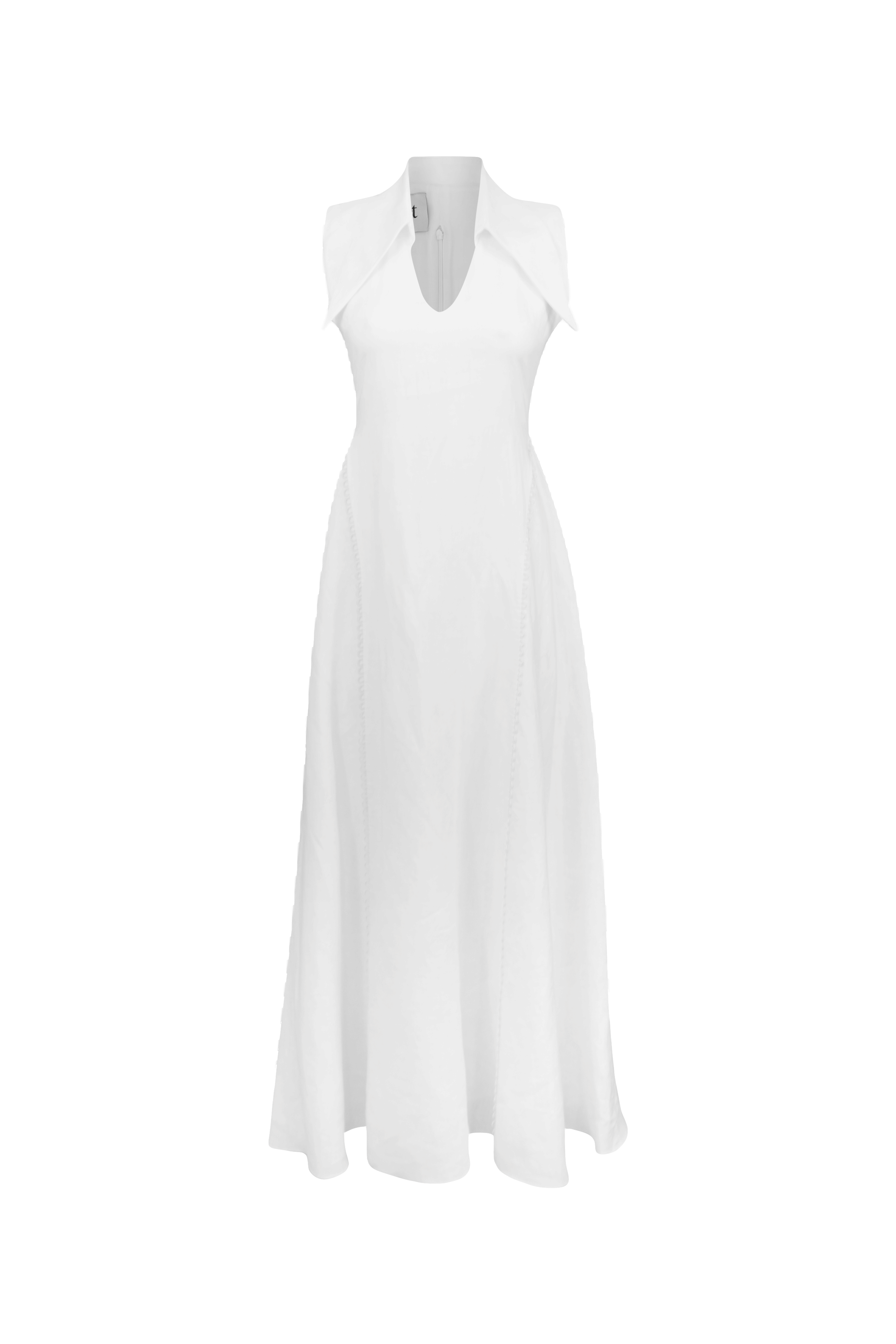 AMARI Sleeveless Maxi White Linen Dress in White made by MAET