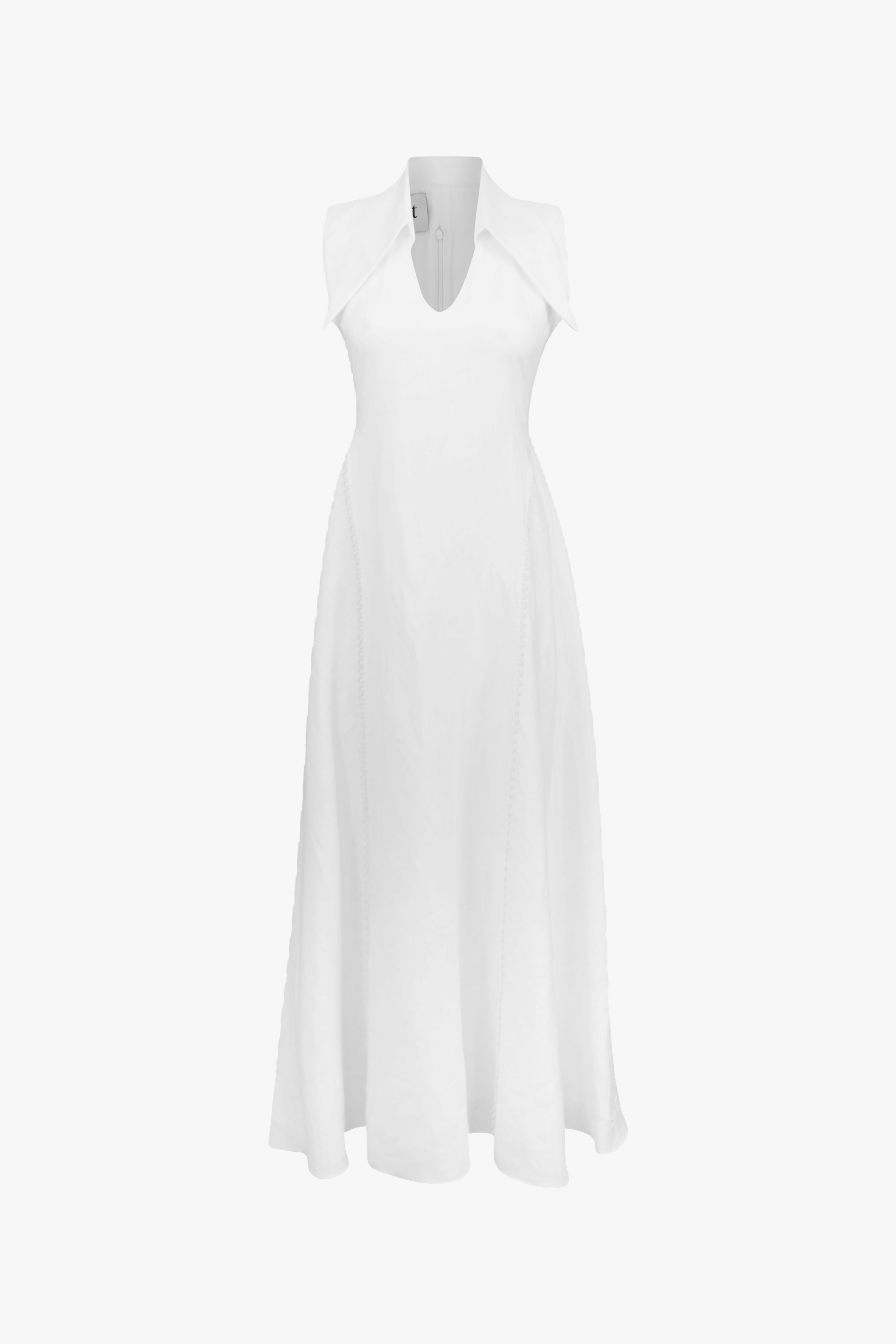 AMARI Sleeveless Maxi White Linen Dress in White made by MAET