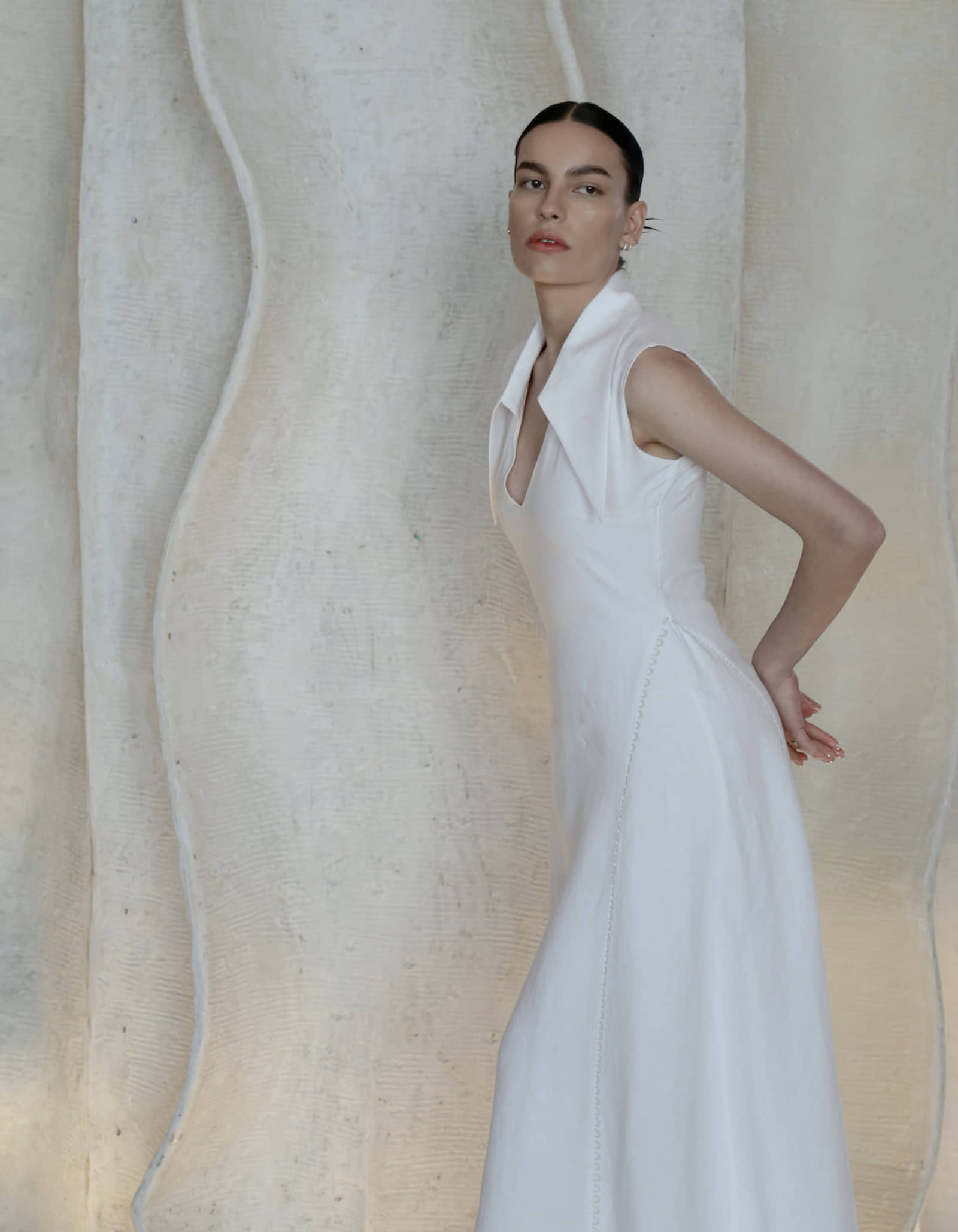 AMARI Sleeveless Maxi White Linen Dress in White made by MAET