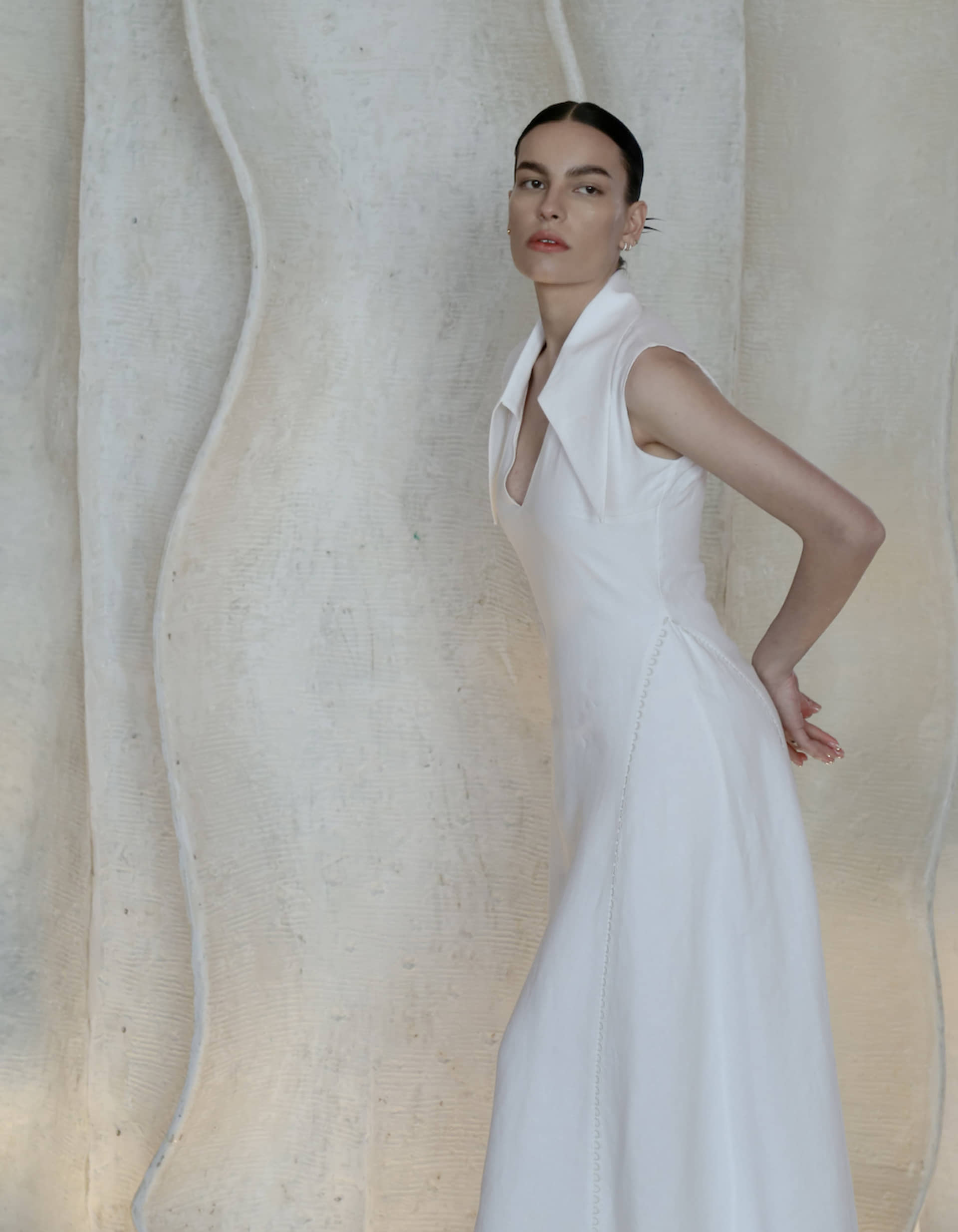 AMARI Sleeveless Maxi White Linen Dress in White made by MAET