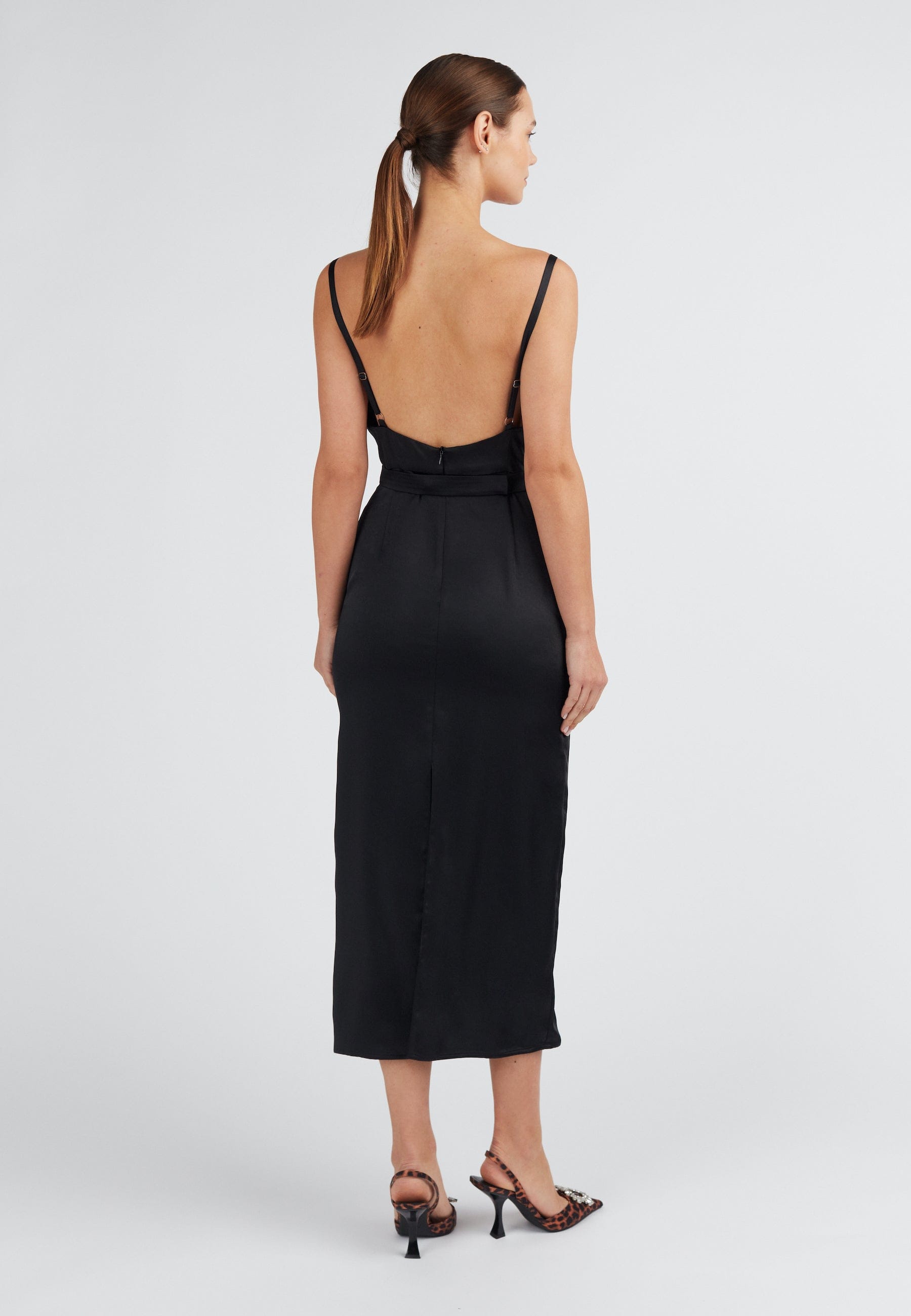 KAMEA black satin open back dress made by UNDRESS
