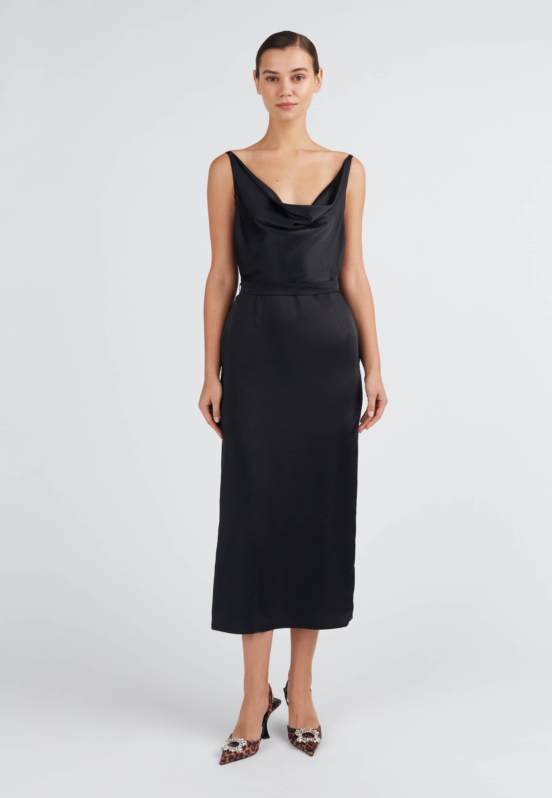 KAMEA black satin open back dress made by UNDRESS