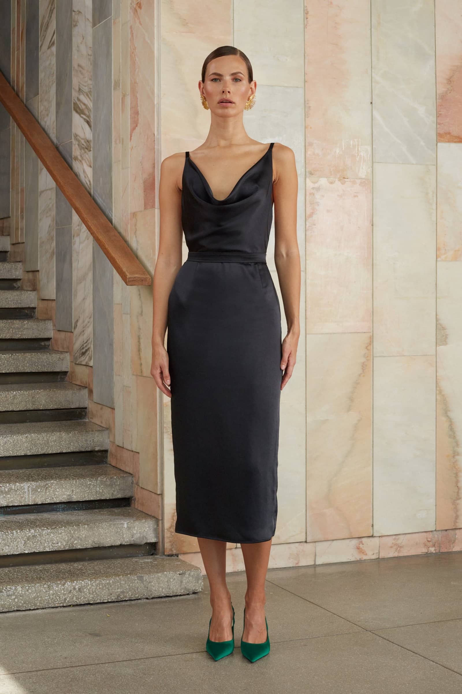 KAMEA black satin open back dress made by UNDRESS