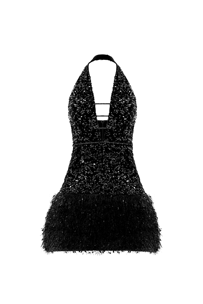 Amina Sparkling Dress In Black made by Monika Dimova