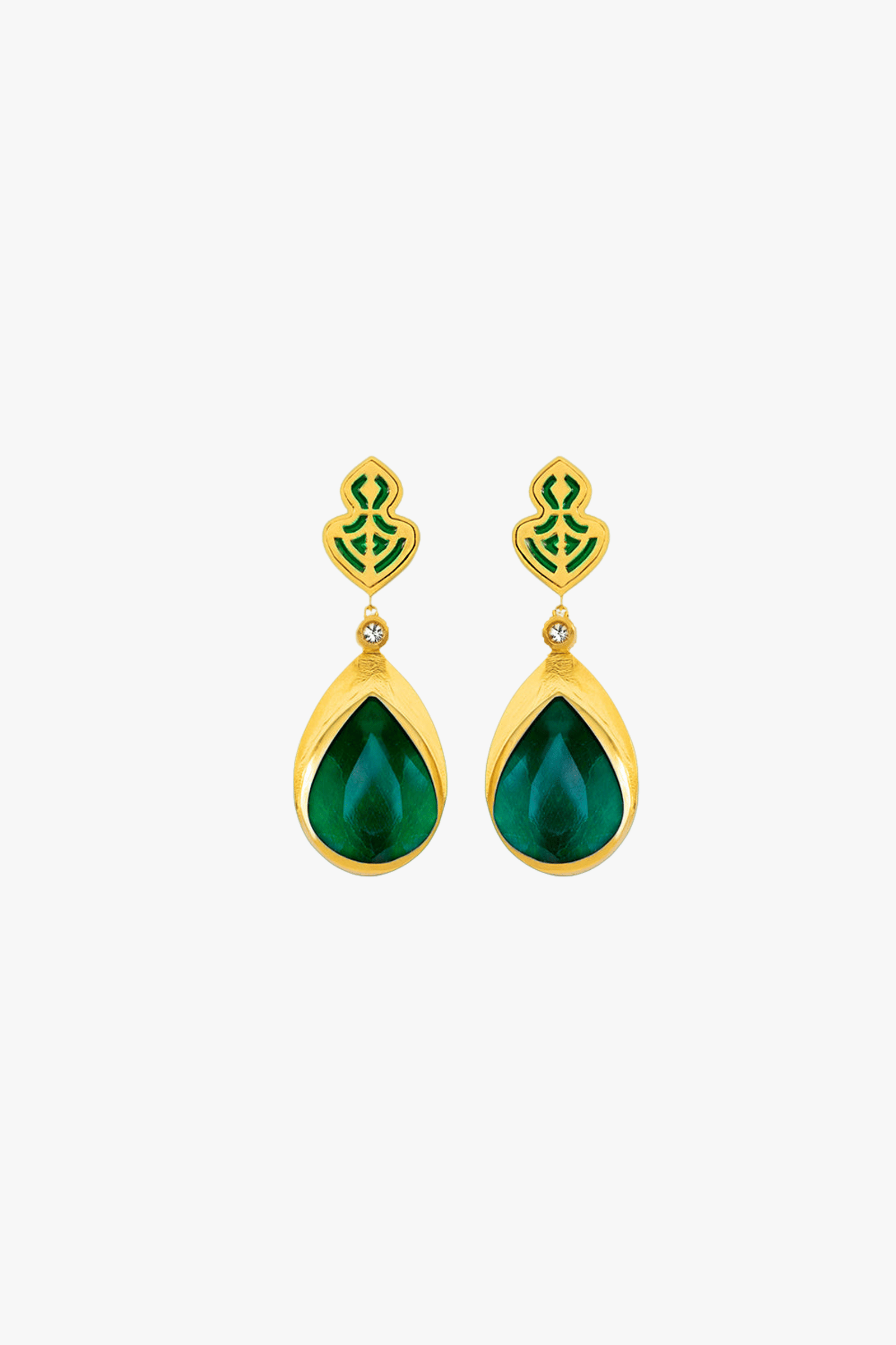 Emerald Gold Earring made by Lora Istanbul