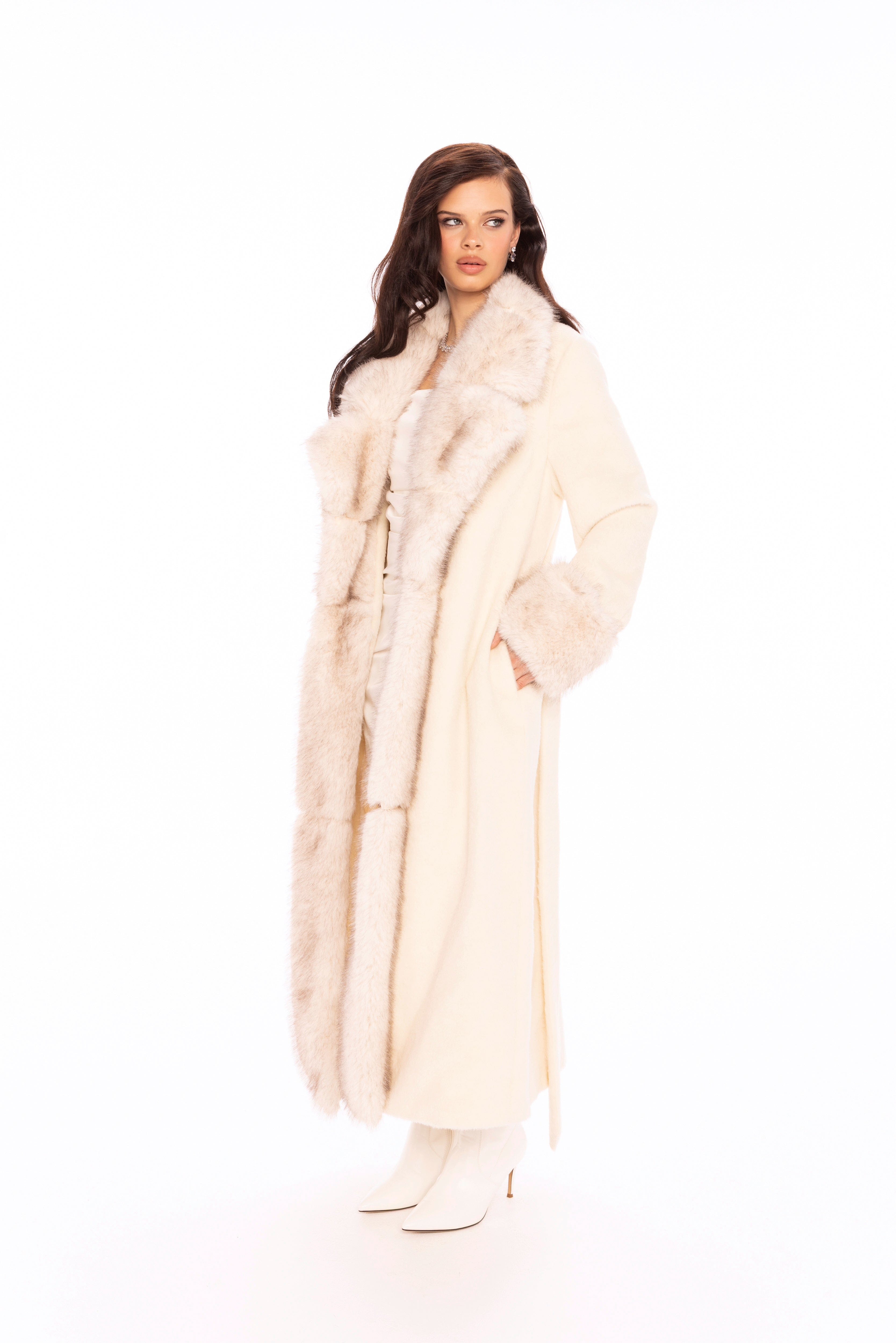 Adriana Faux Fur Coat (Off-white) made by Nana Jacqueline