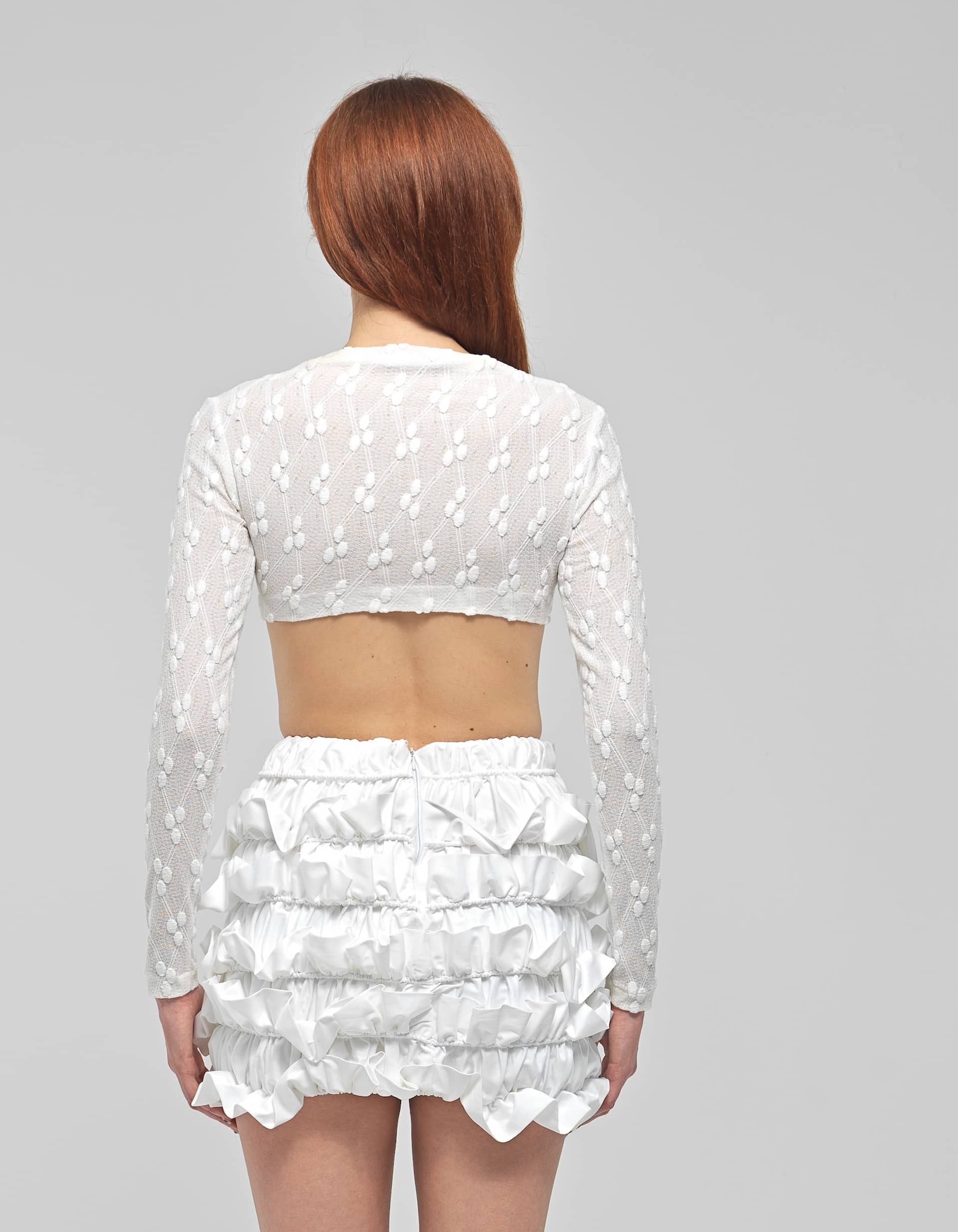 YETTA White Knit Long Sleeve Crop Top made by MAET