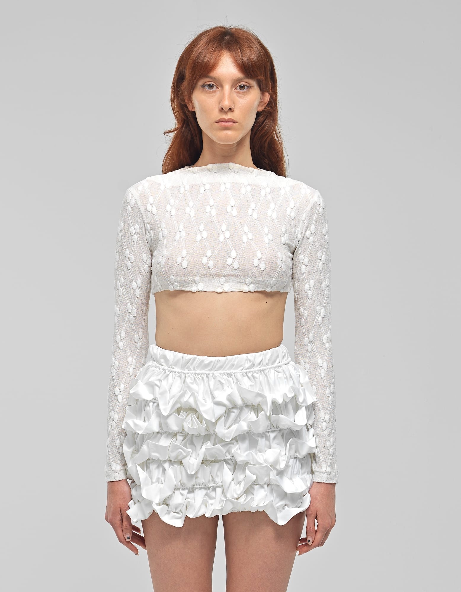 YETTA White Knit Long Sleeve Crop Top made by MAET