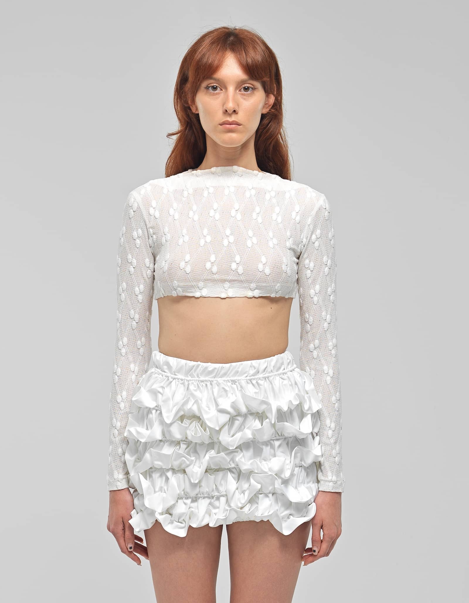 YETTA White Knit Long Sleeve Crop Top made by MAET