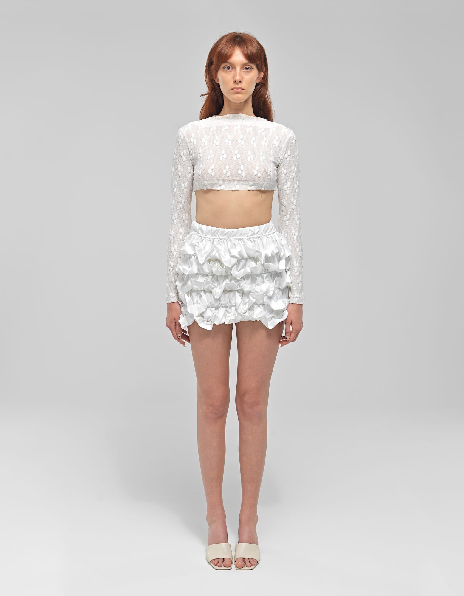 YETTA White Knit Long Sleeve Crop Top made by MAET